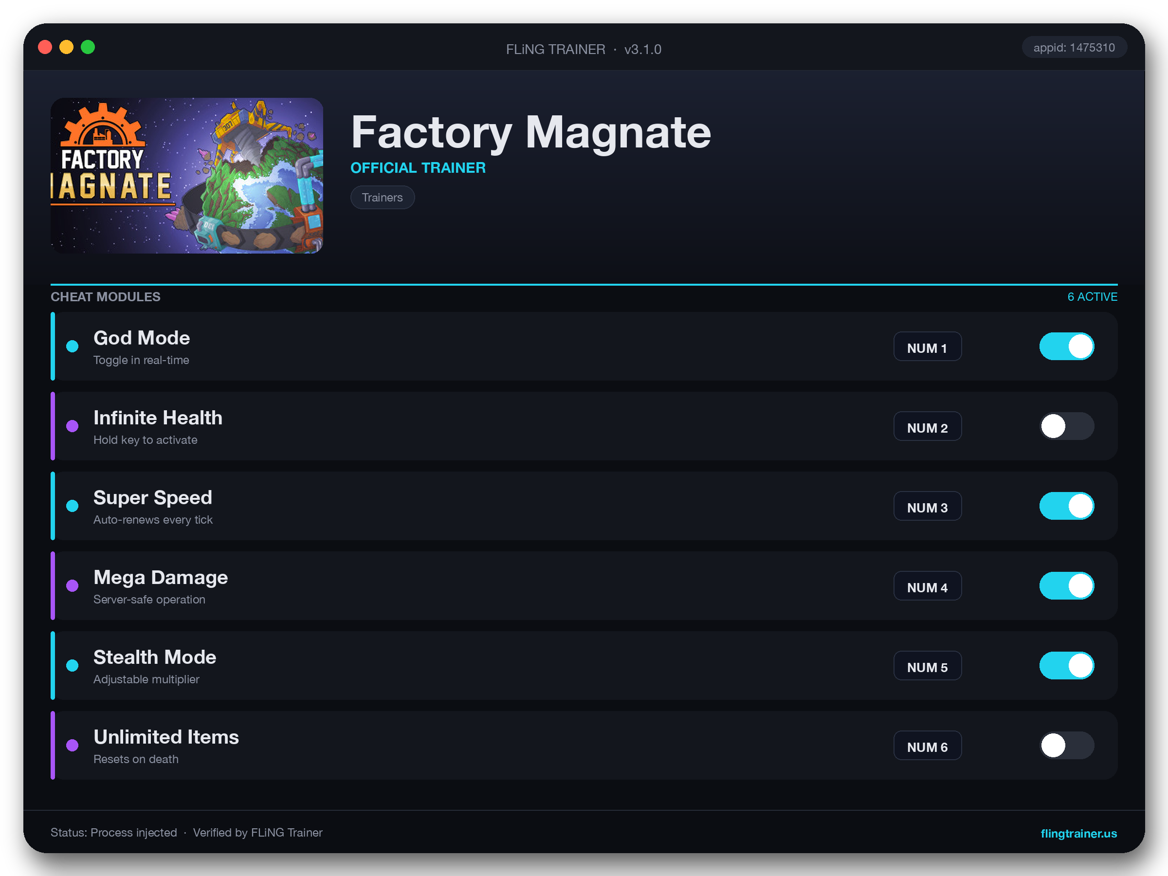 Factory Magnate Trainer interface