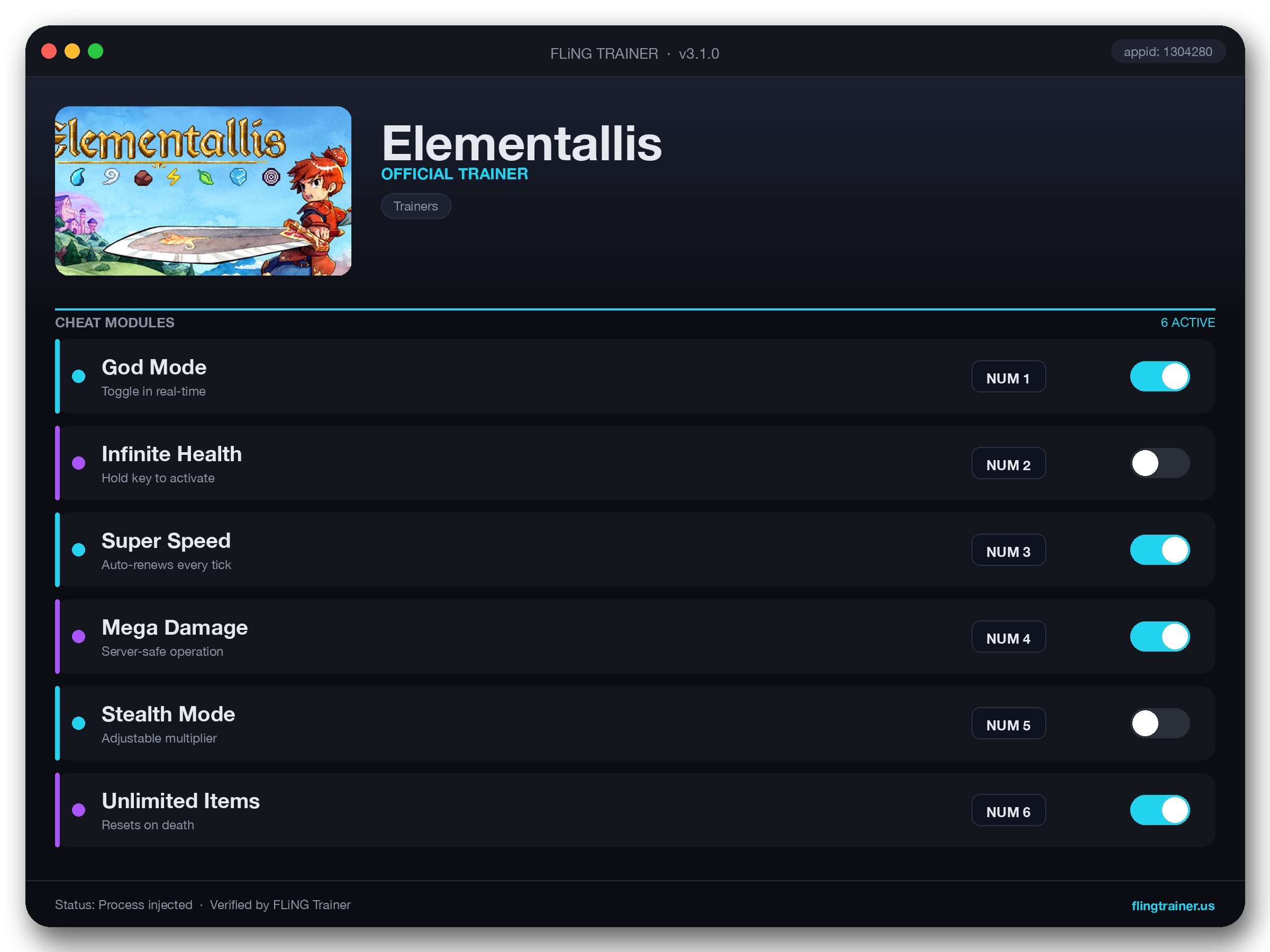 Elementallis Trainer interface