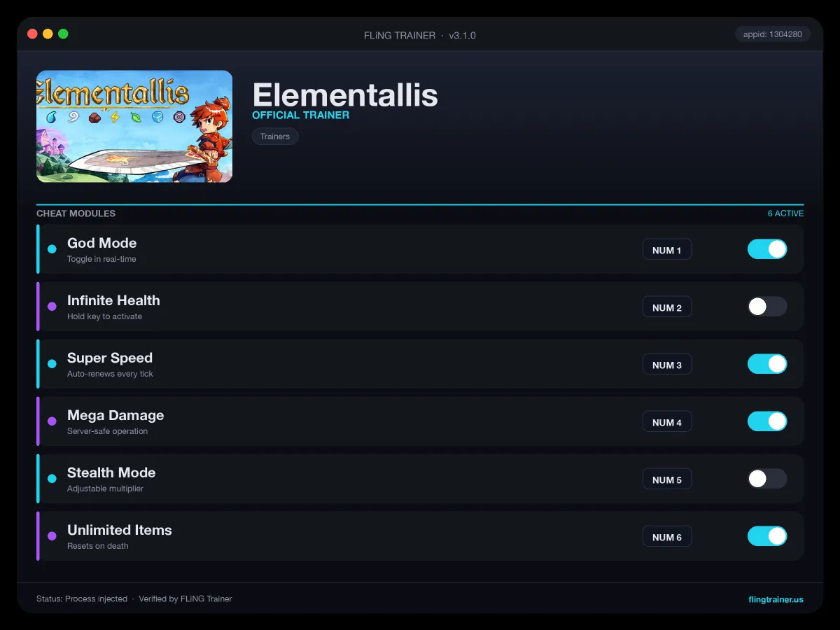 Elementallis Trainer interface