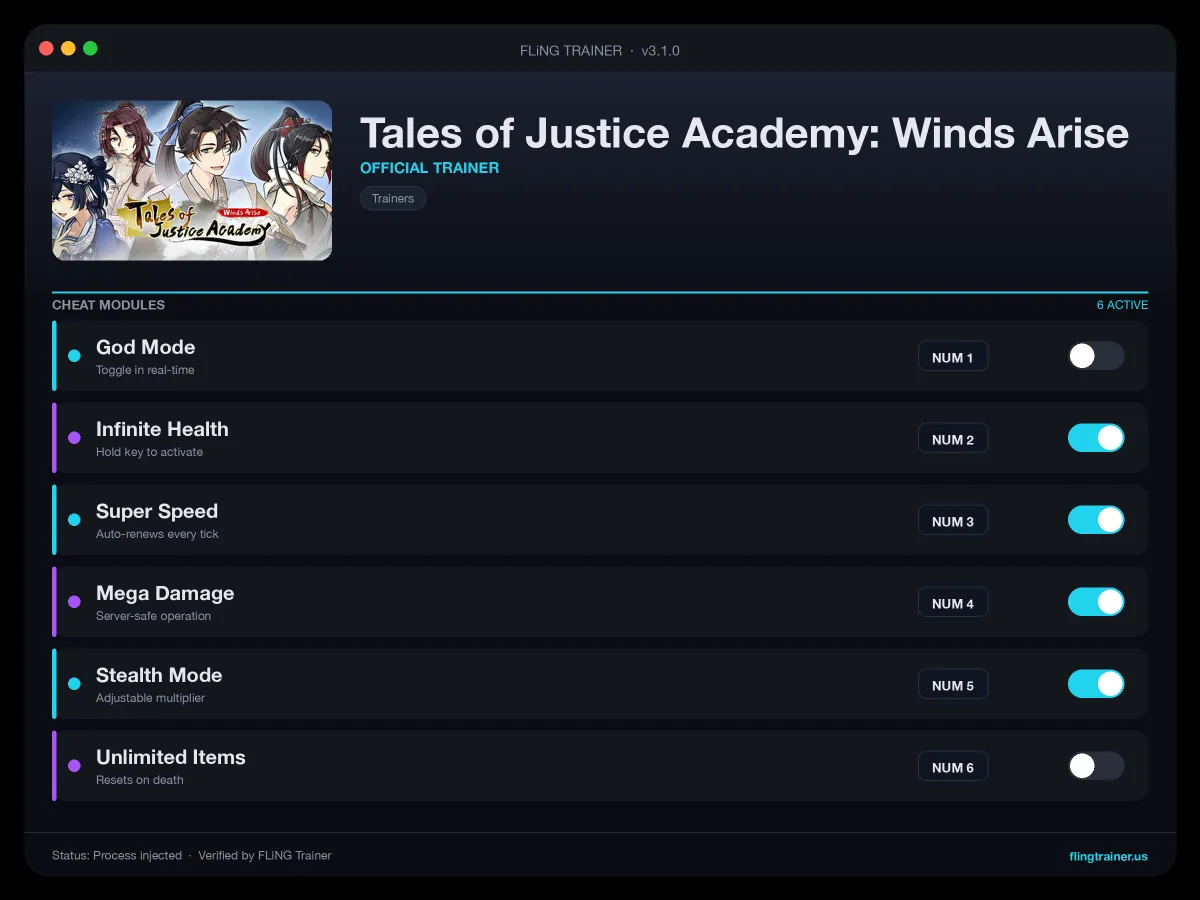 Tales of Justice Academy: Winds Arise Trainer interface