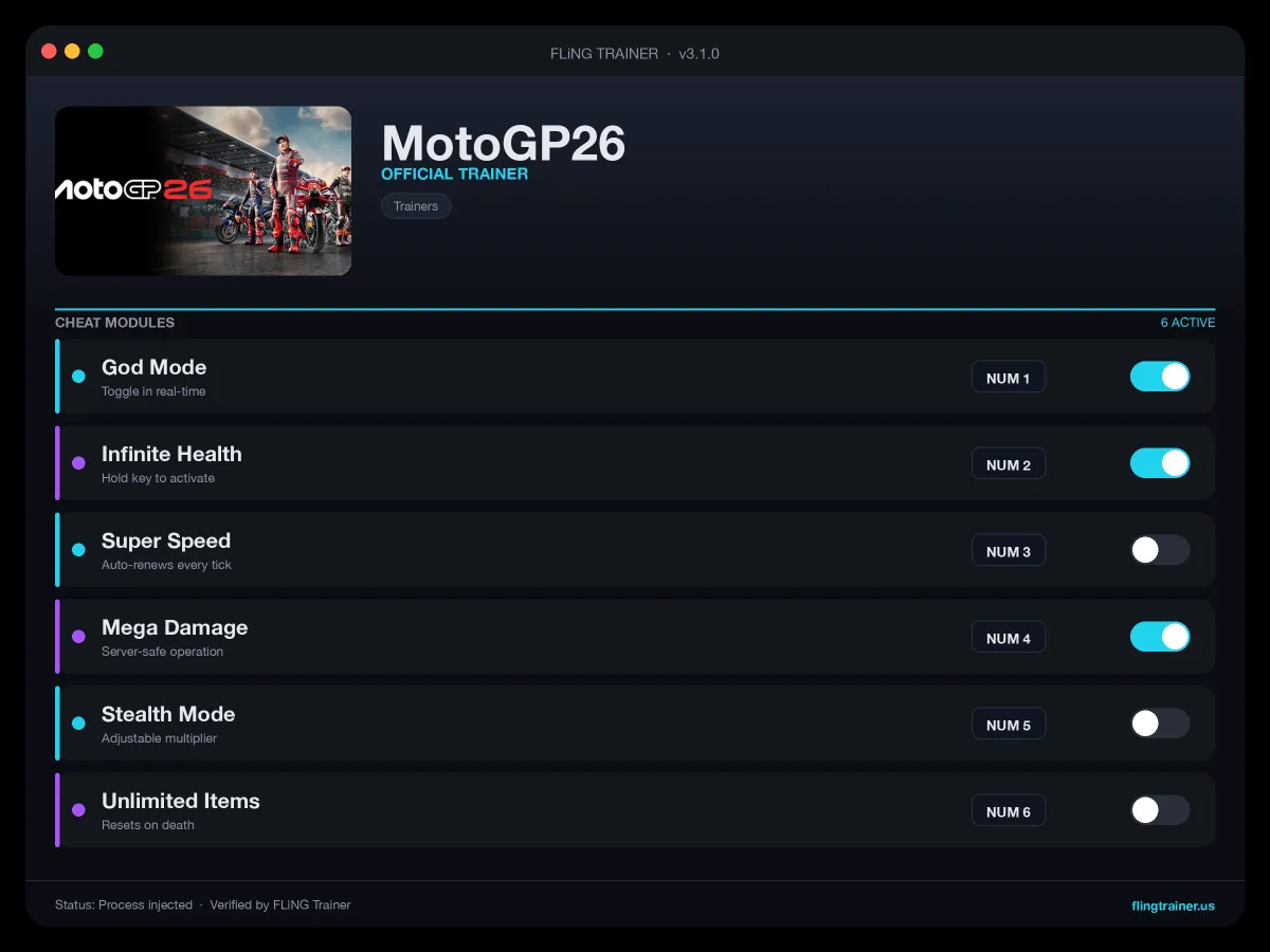 MotoGP26 Trainer interface