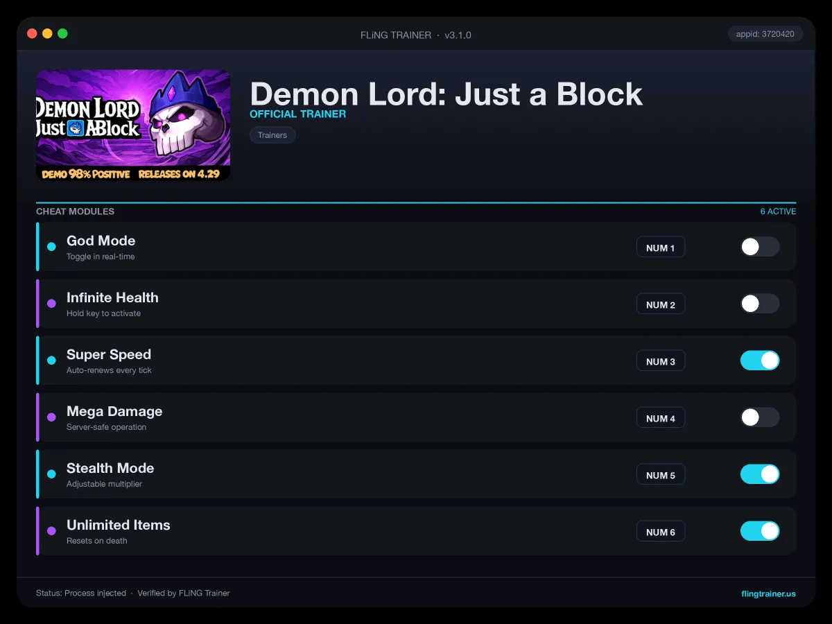 Demon Lord: Just a Block Trainer interface