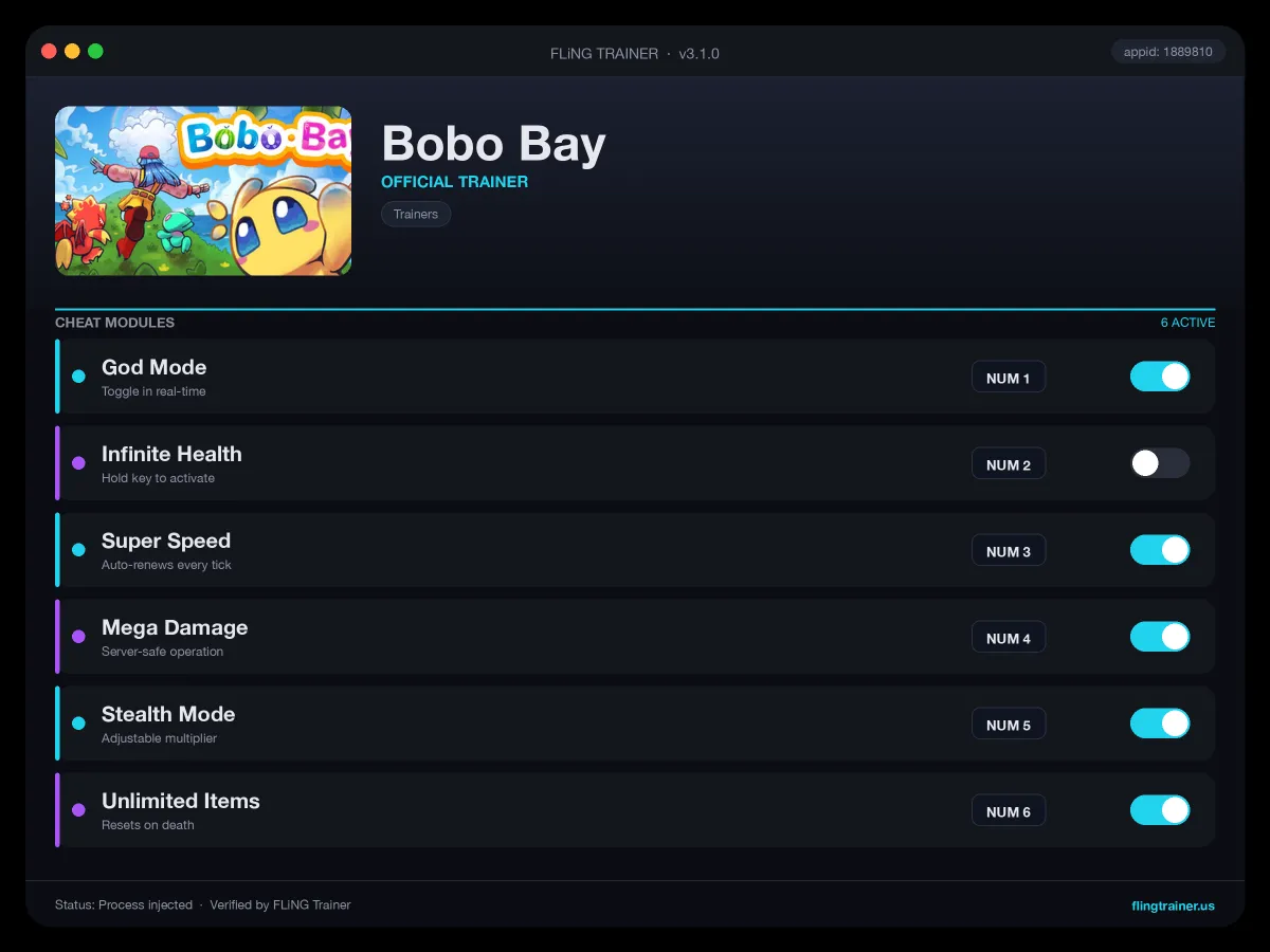 Bobo Bay Trainer interface