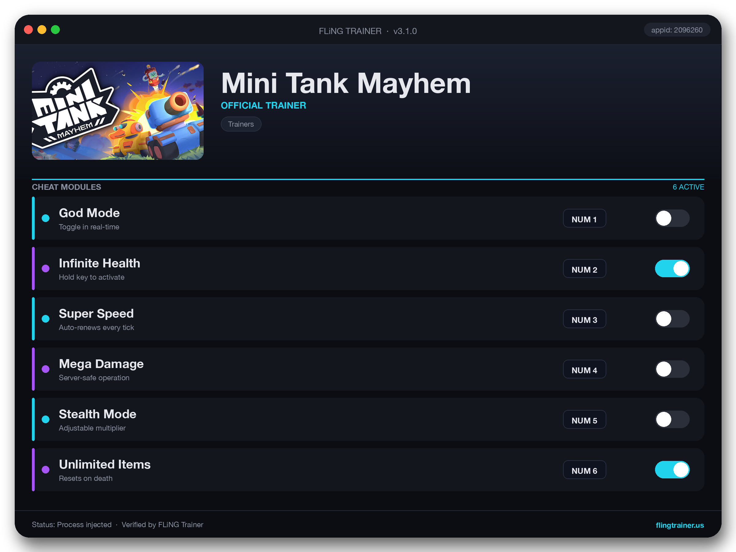 Mini Tank Mayhem Trainer interface