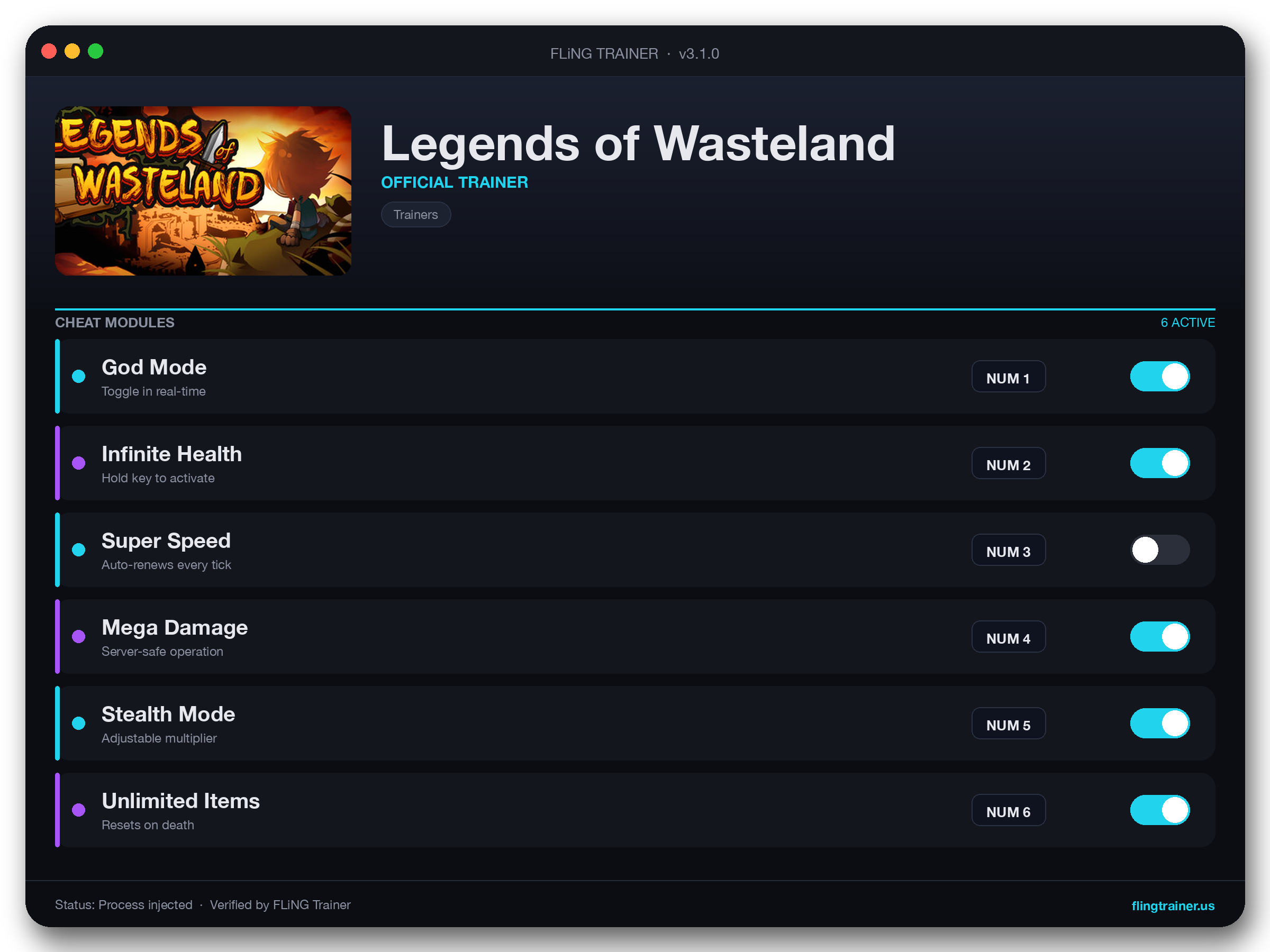 Legends of Wasteland Trainer interface