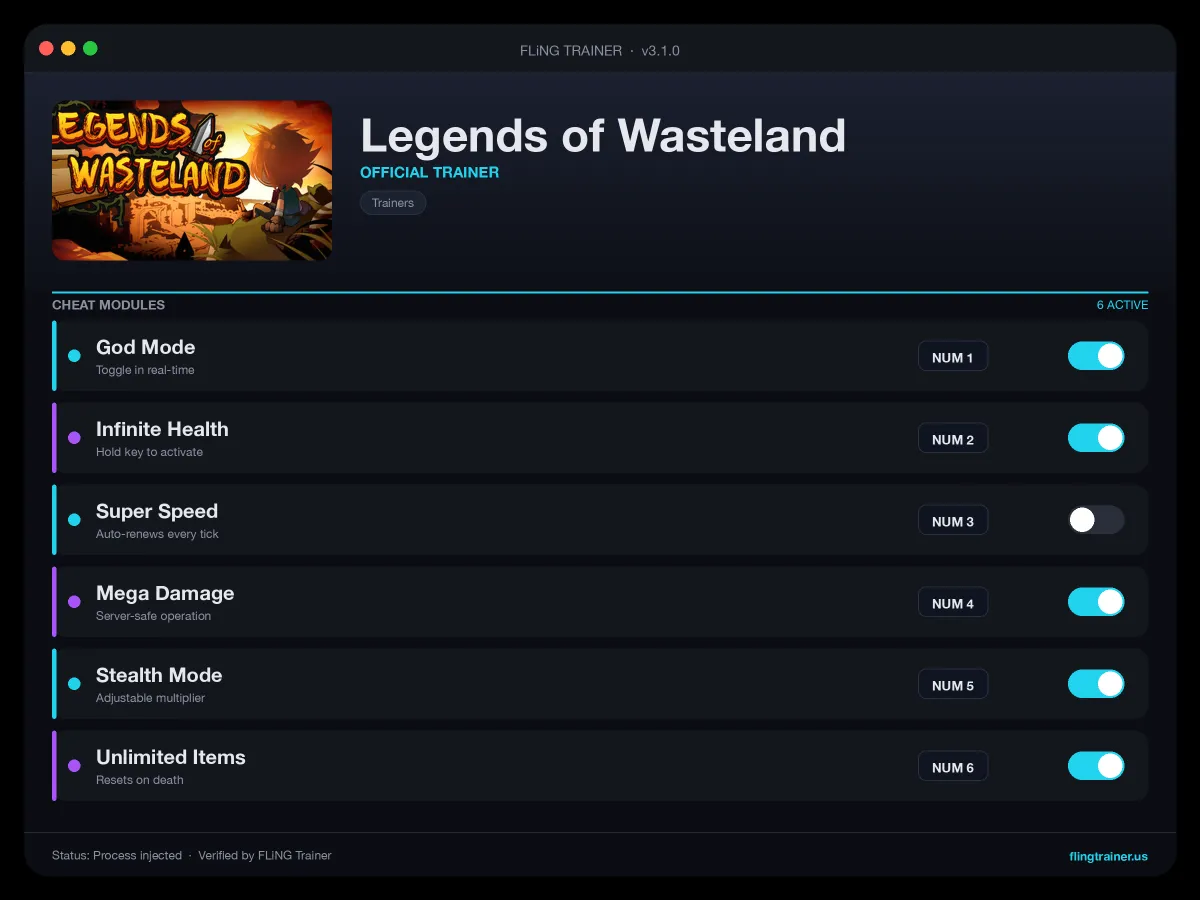 Legends of Wasteland Trainer interface