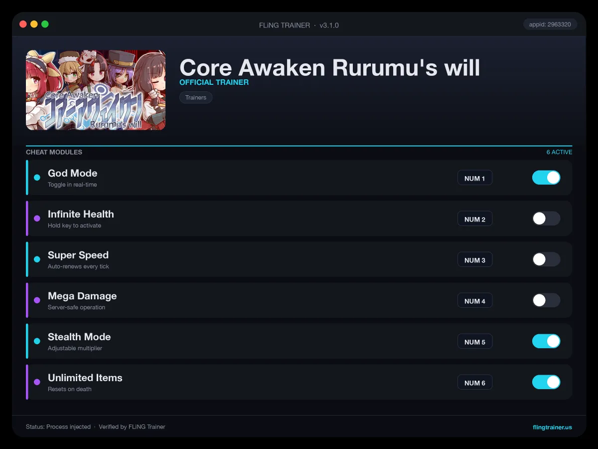 Core Awaken Rurumu's will Trainer interface