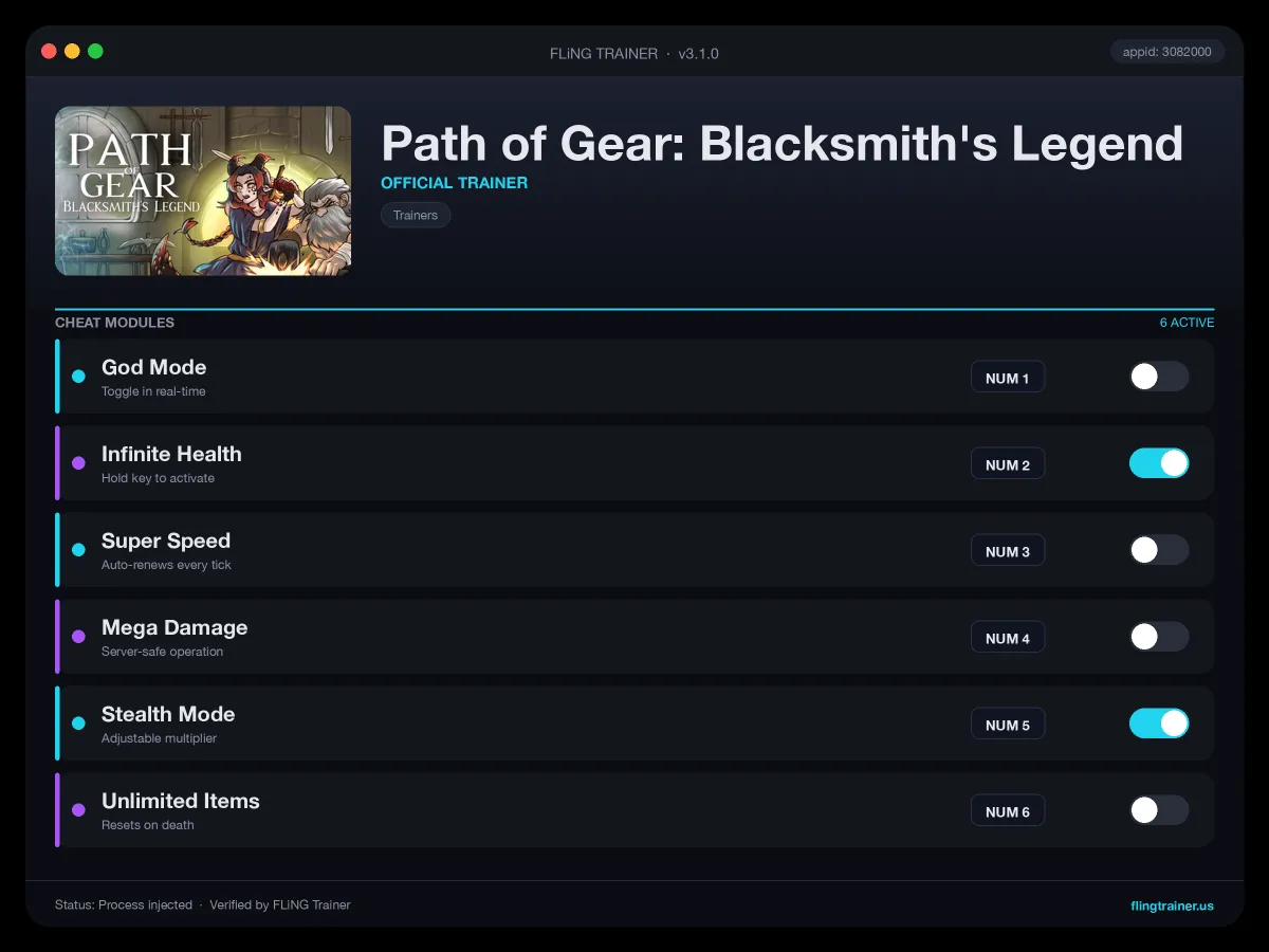 Path of Gear: Blacksmith's Legend Trainer interface