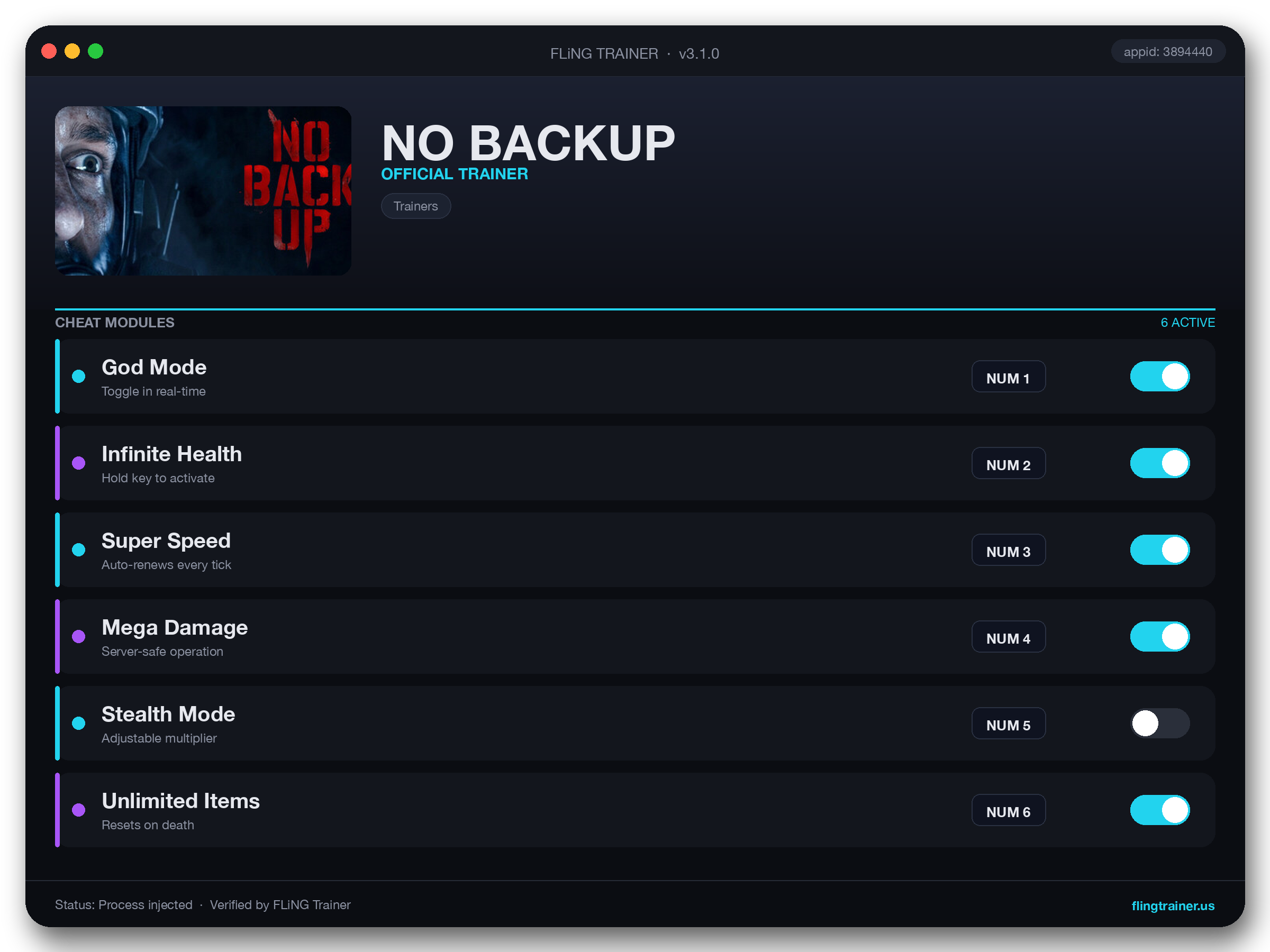 NO BACKUP Trainer interface