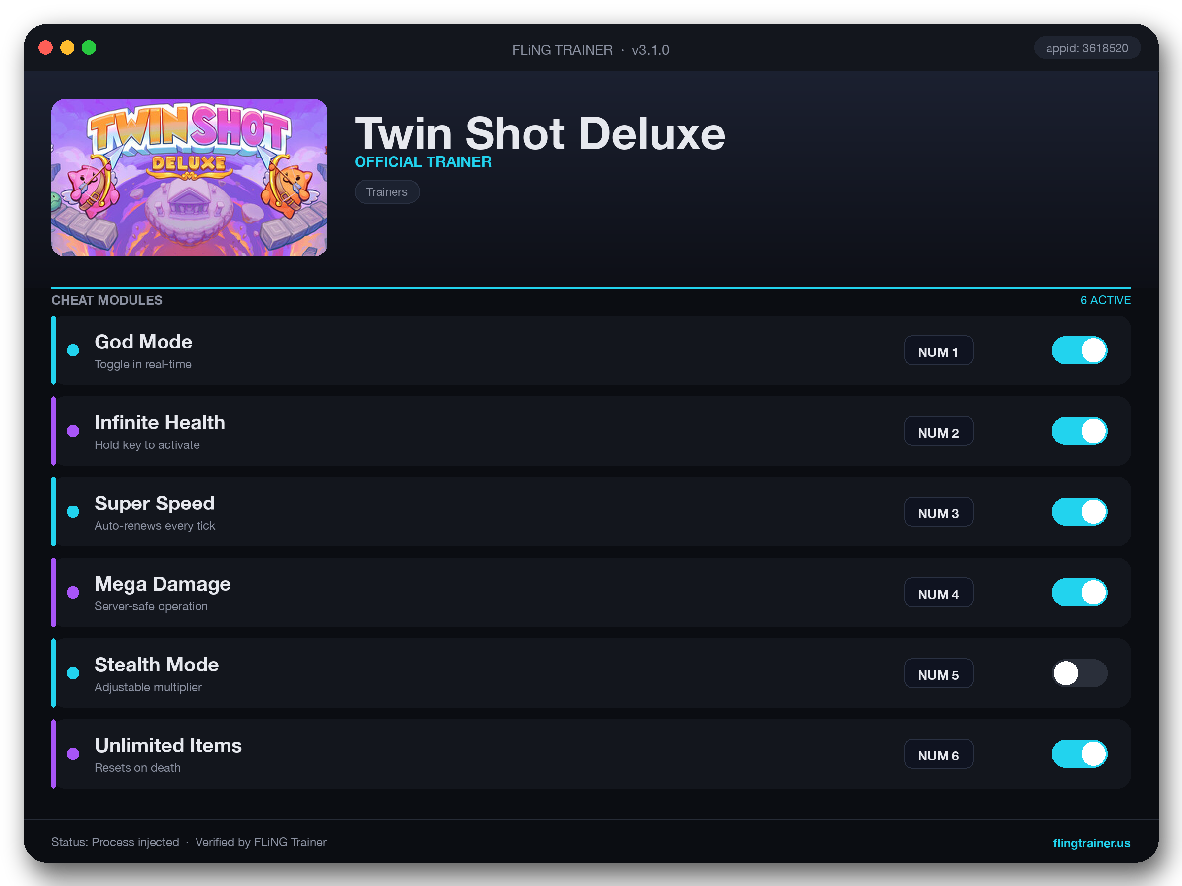 Twin Shot Deluxe Trainer interface