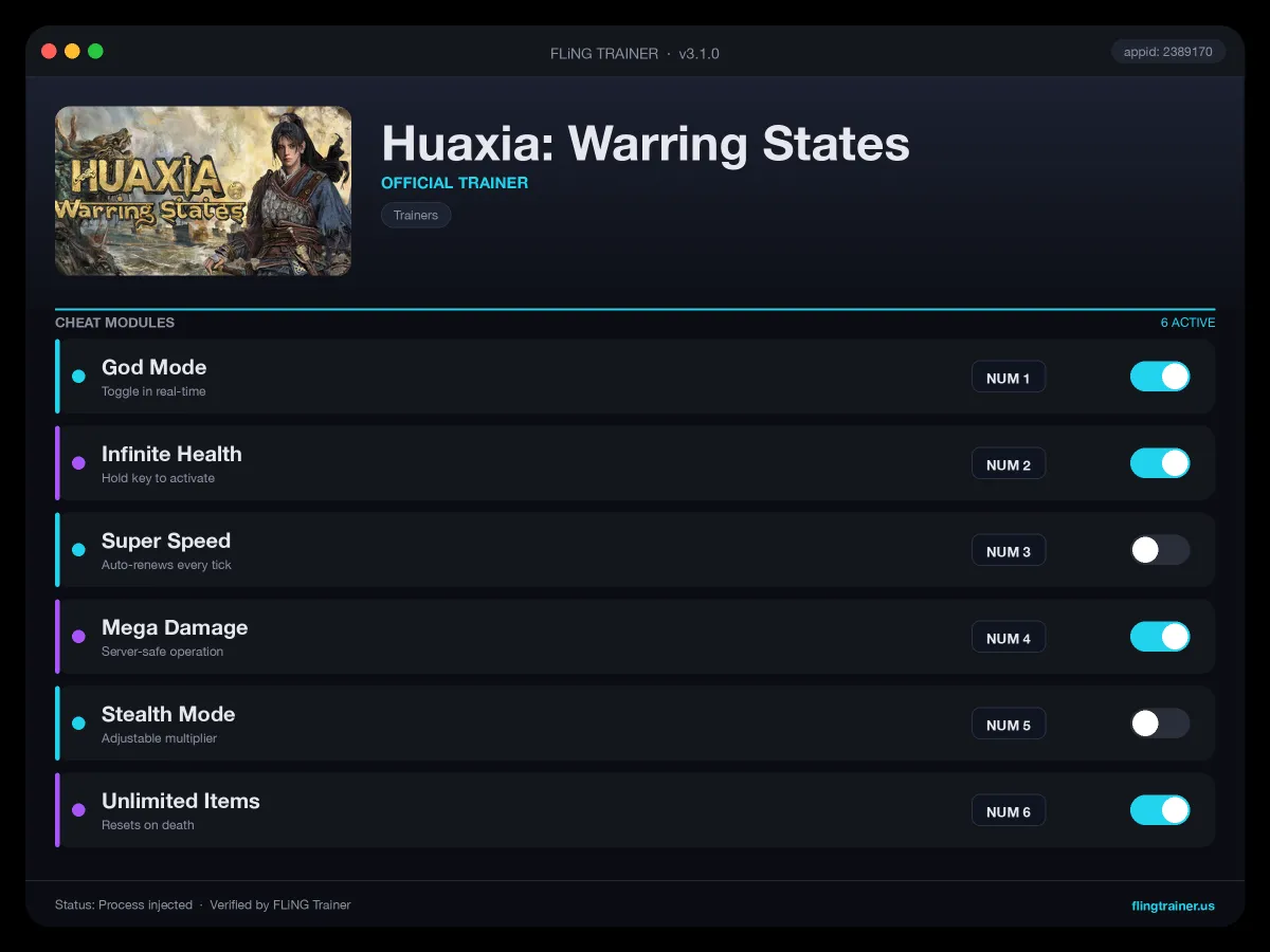 Huaxia: Warring States Trainer interface