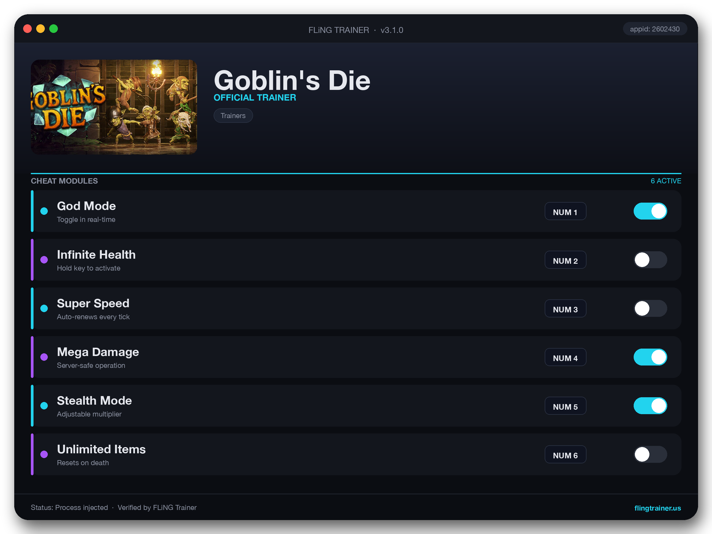 Goblin's Die Trainer interface