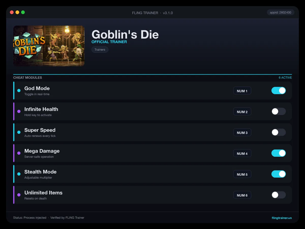 Goblin's Die Trainer interface