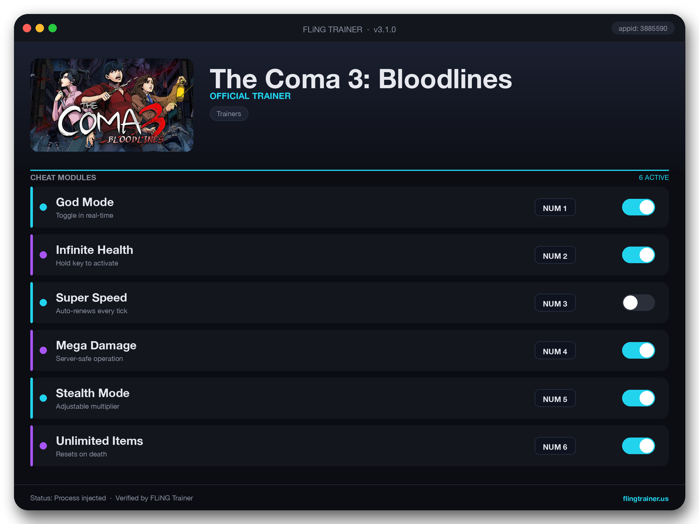 The Coma 3: Bloodlines Trainer interface