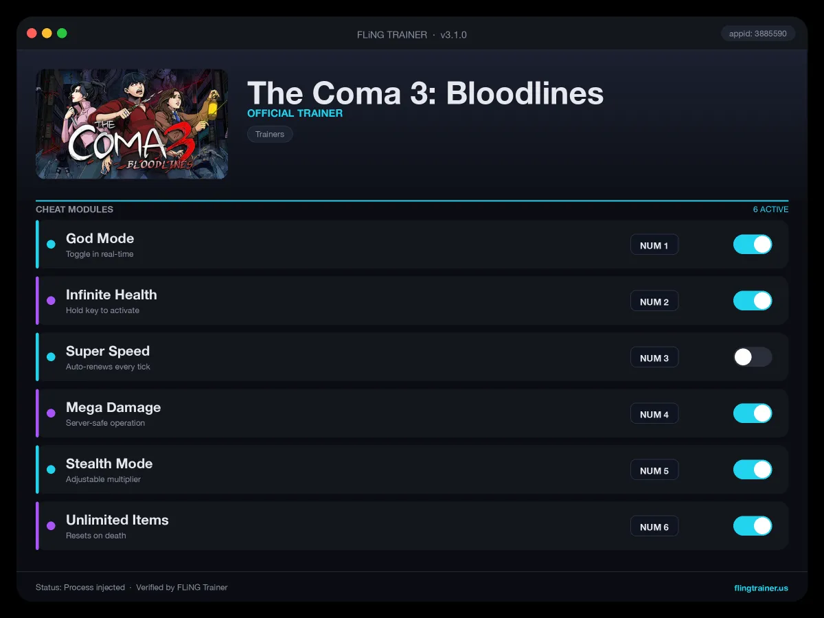 The Coma 3: Bloodlines Trainer interface