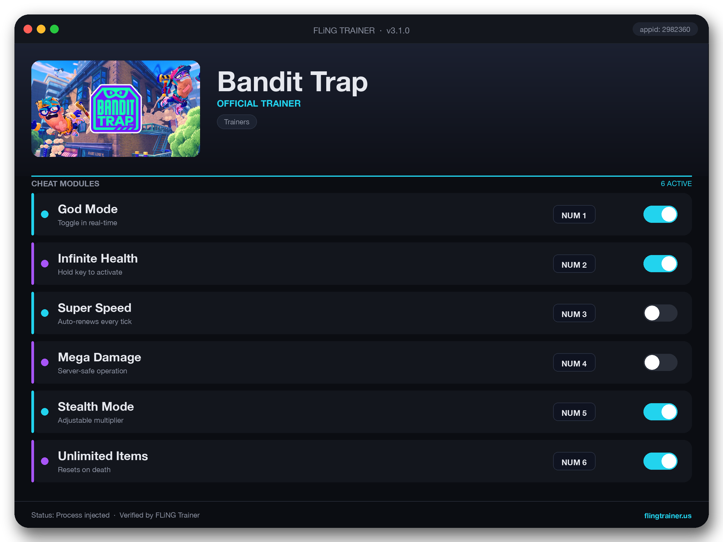 Bandit Trap Trainer interface