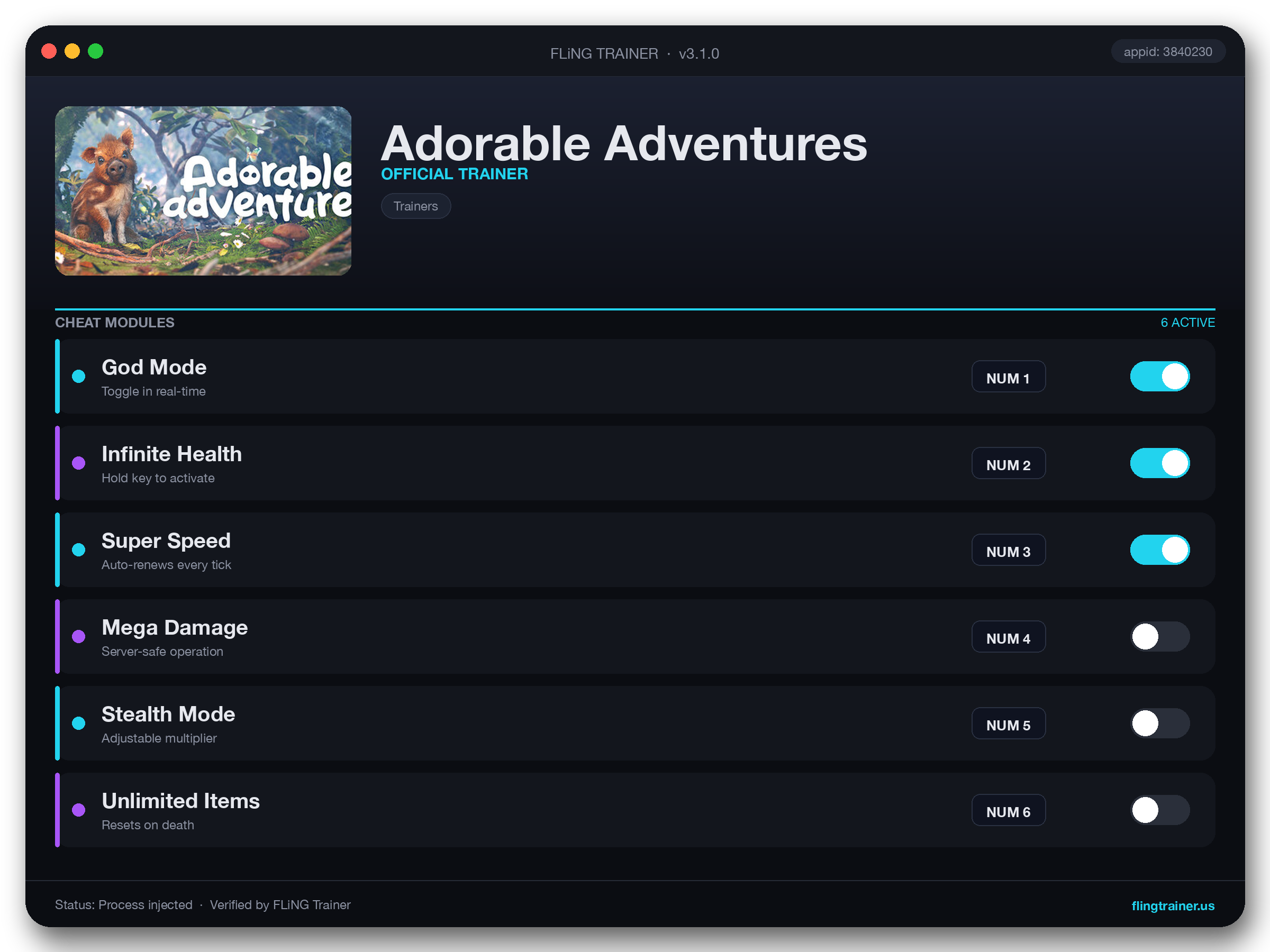 Adorable Adventures Trainer interface