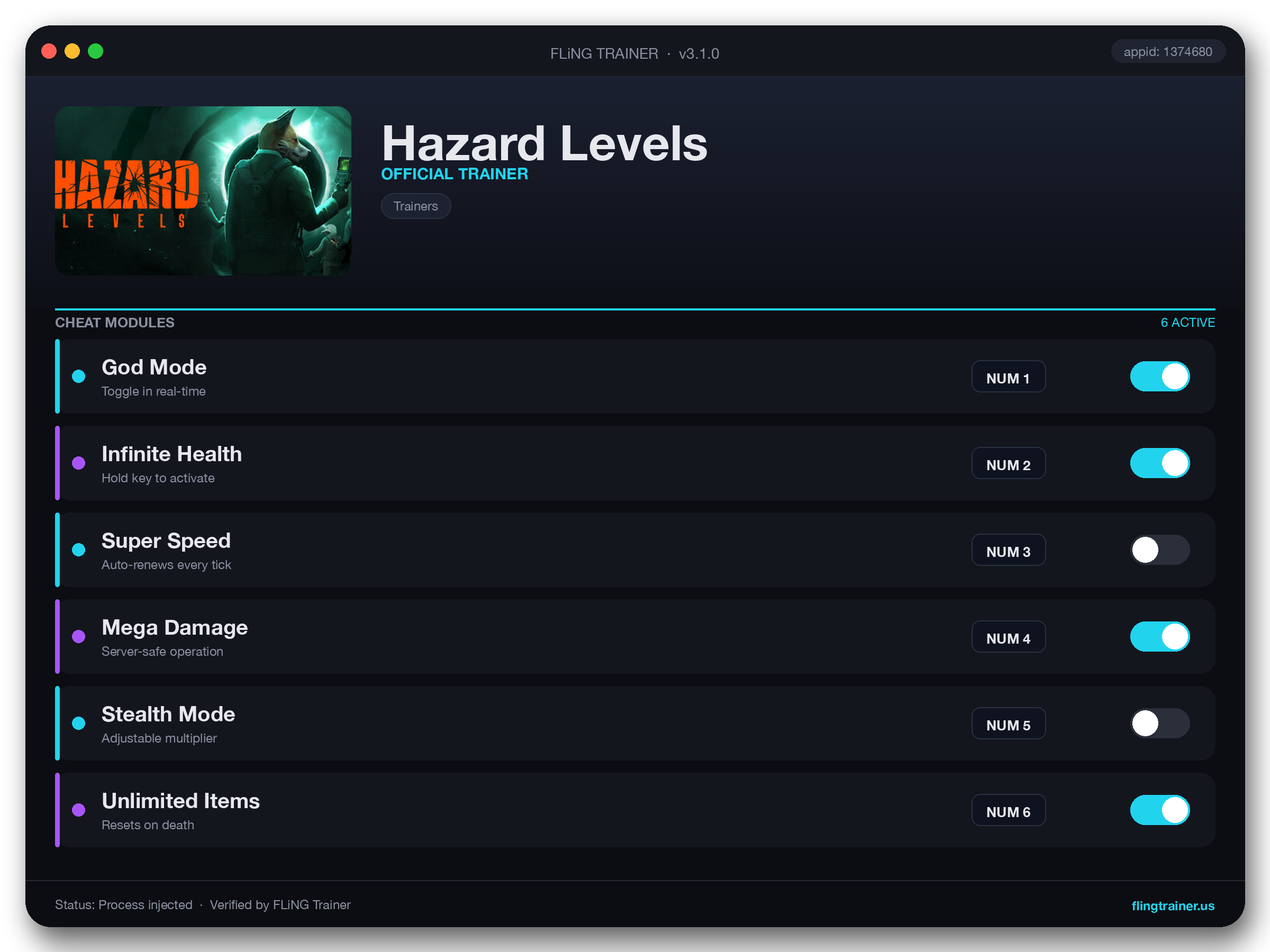 Hazard Levels Trainer interface