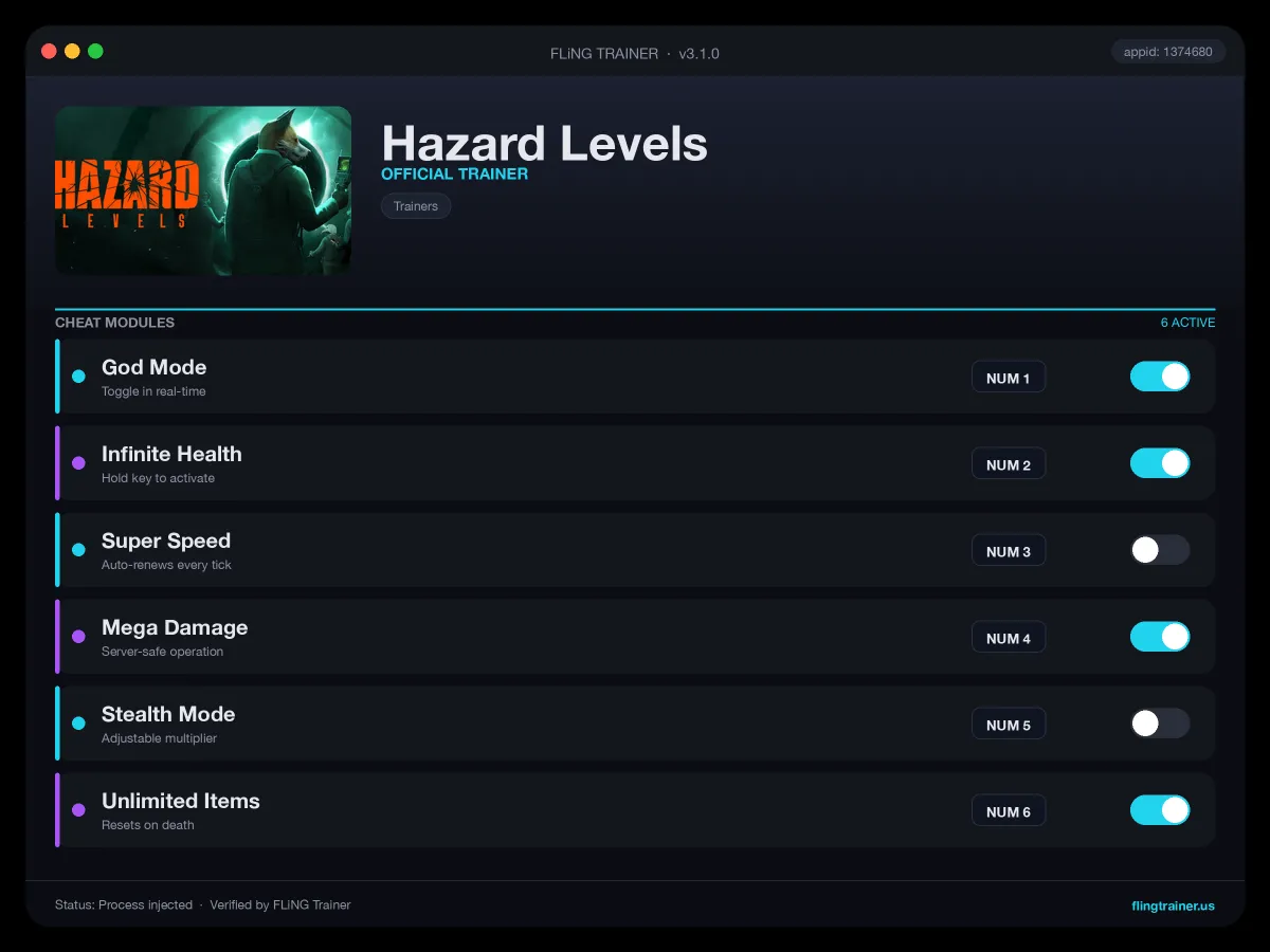 Hazard Levels Trainer interface