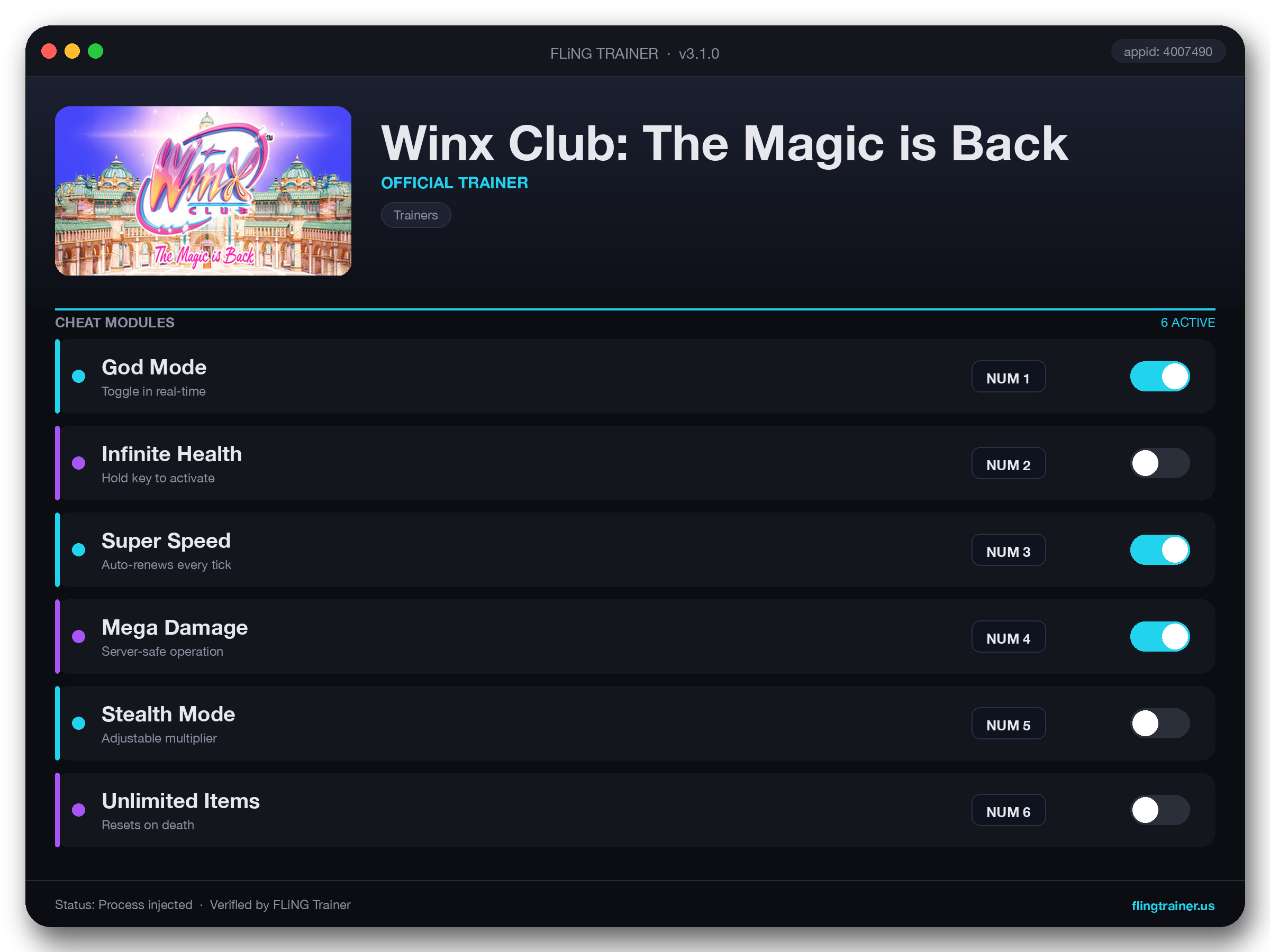 Winx Club: The Magic is Back Trainer interface