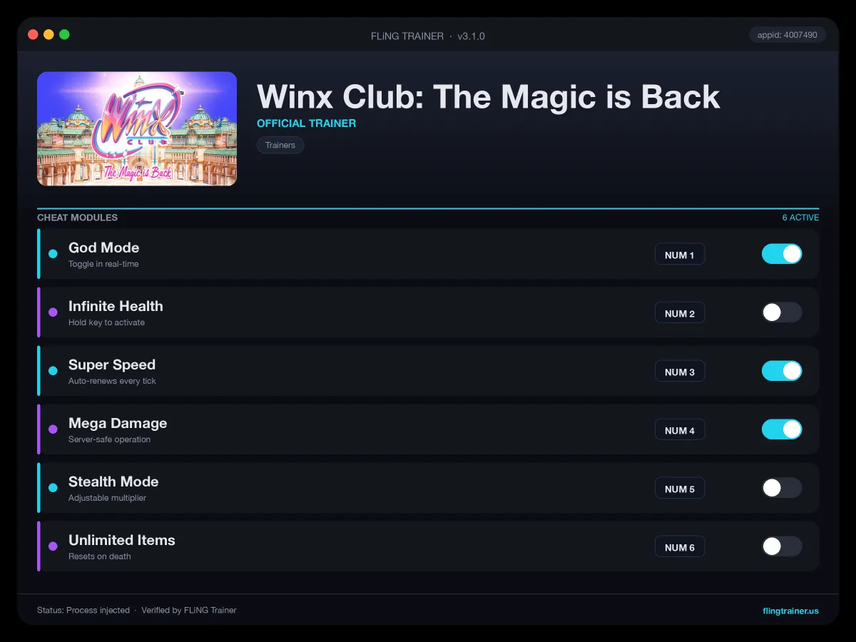 Winx Club: The Magic is Back Trainer interface
