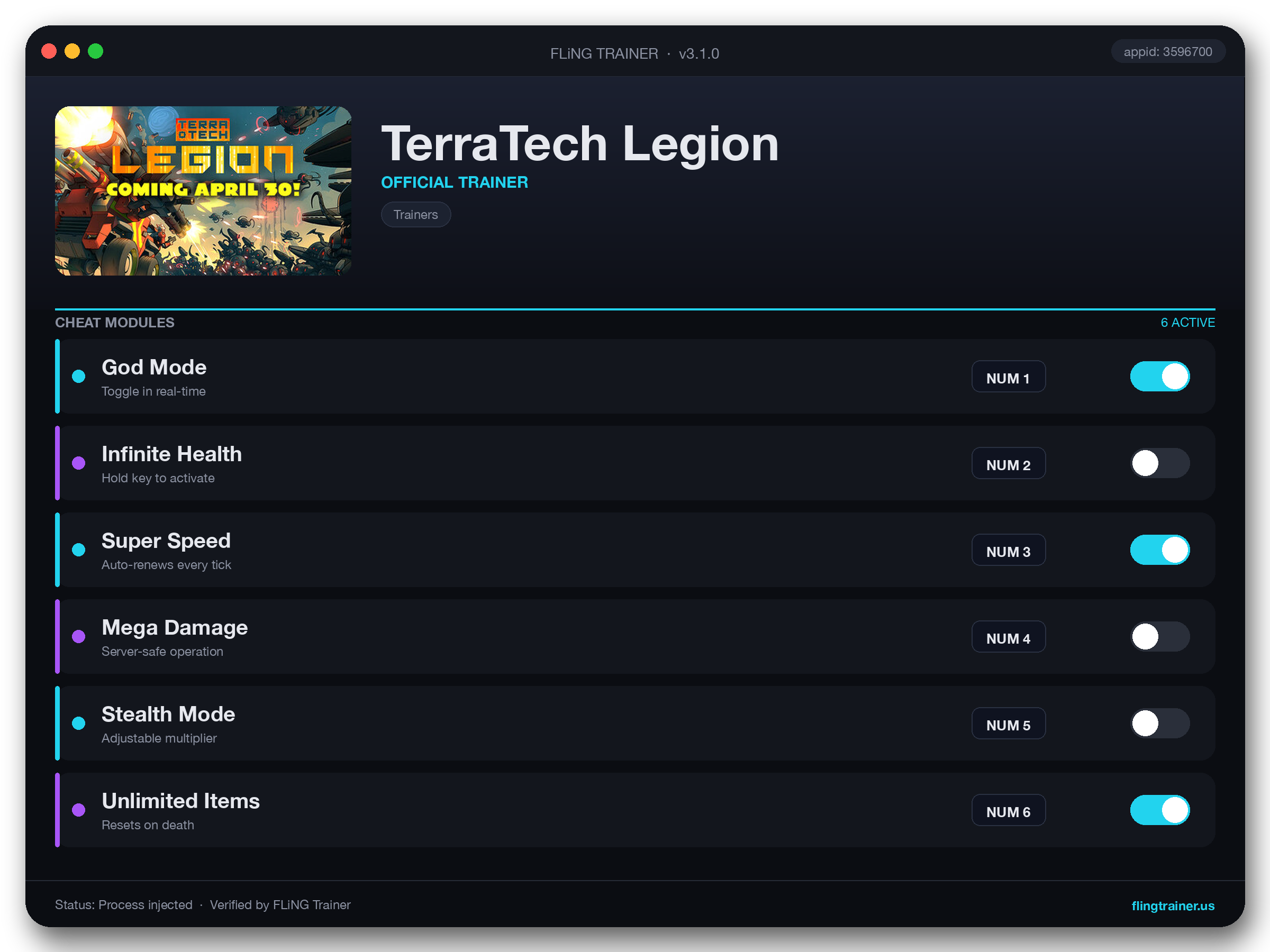 TerraTech Legion Trainer interface