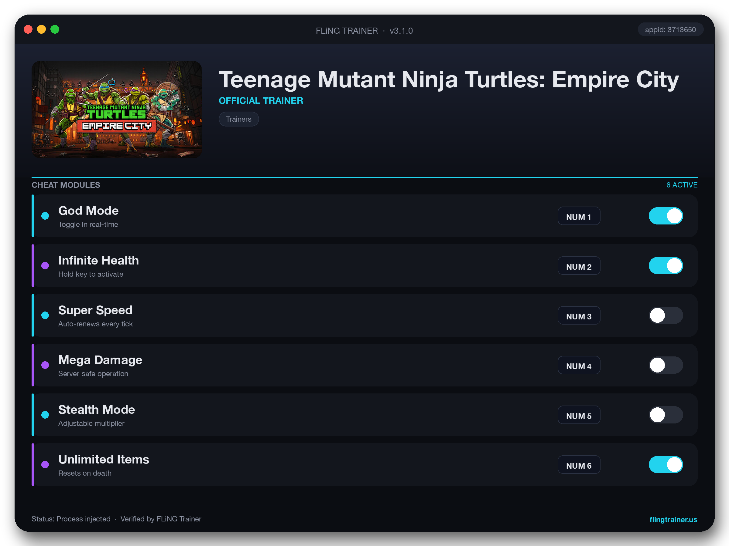 Teenage Mutant Ninja Turtles: Empire City Trainer interface