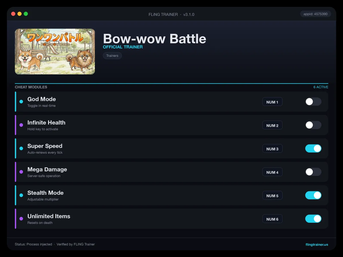 Bow-wow Battle Trainer interface