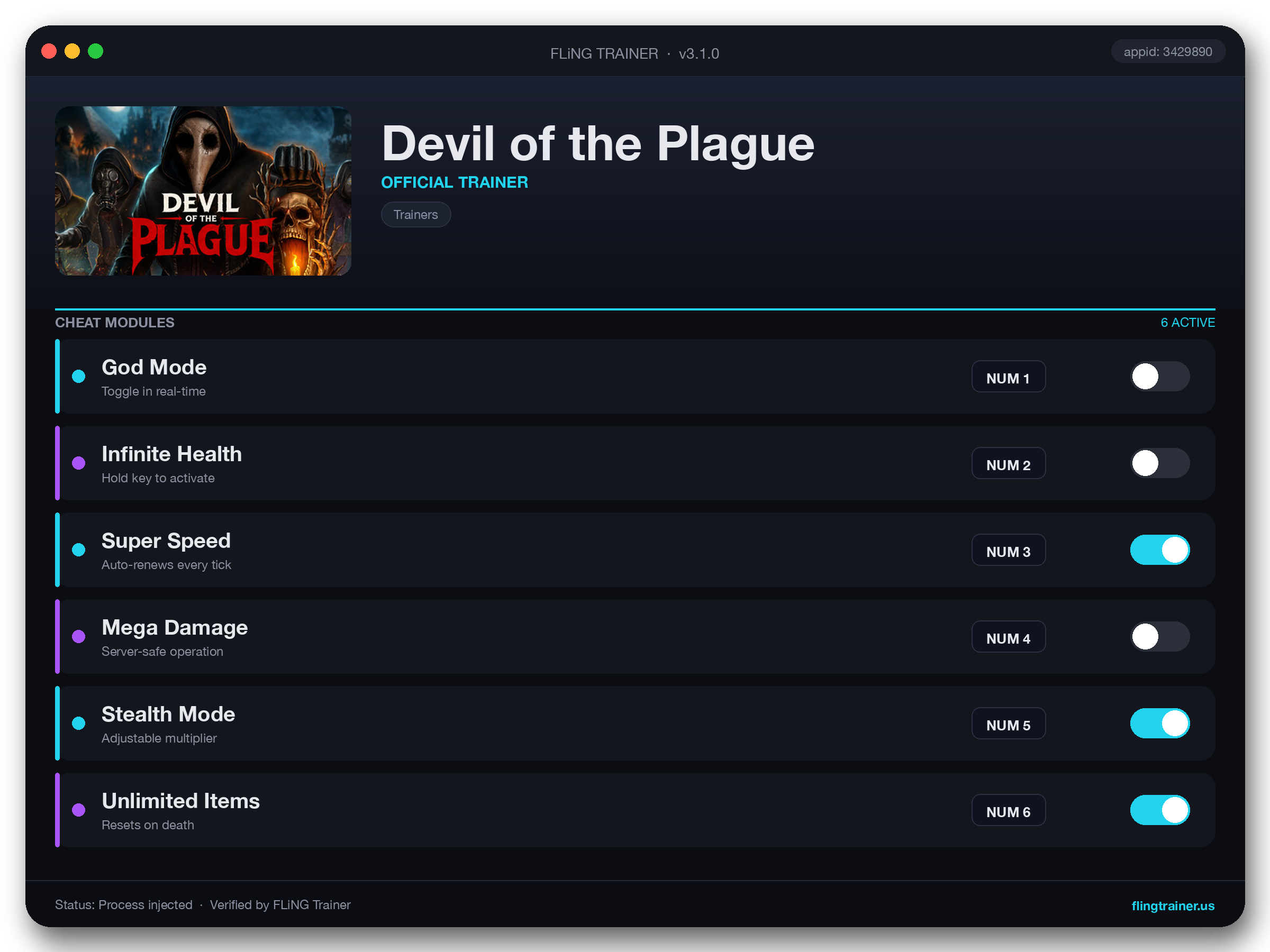 Devil of the Plague Trainer interface