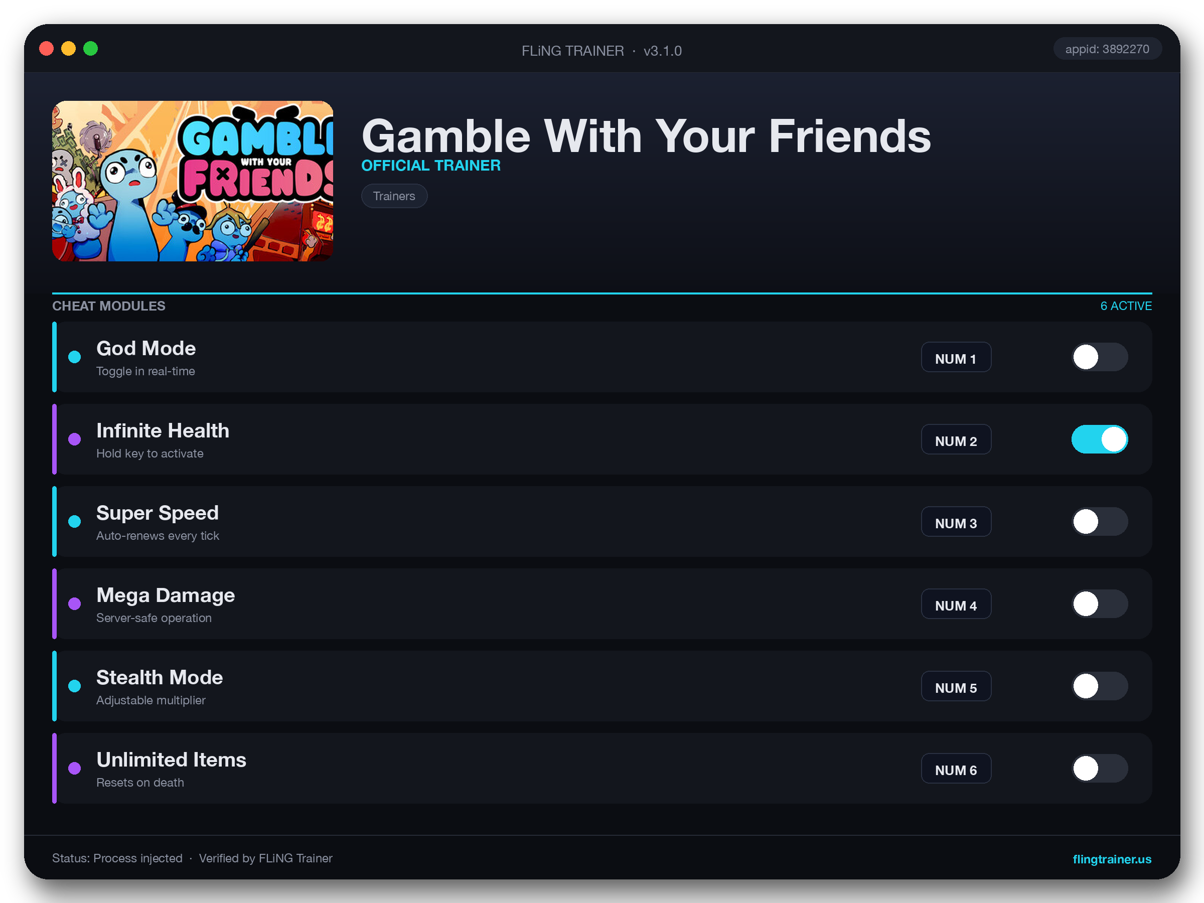 Gamble With Your Friends Trainer interface