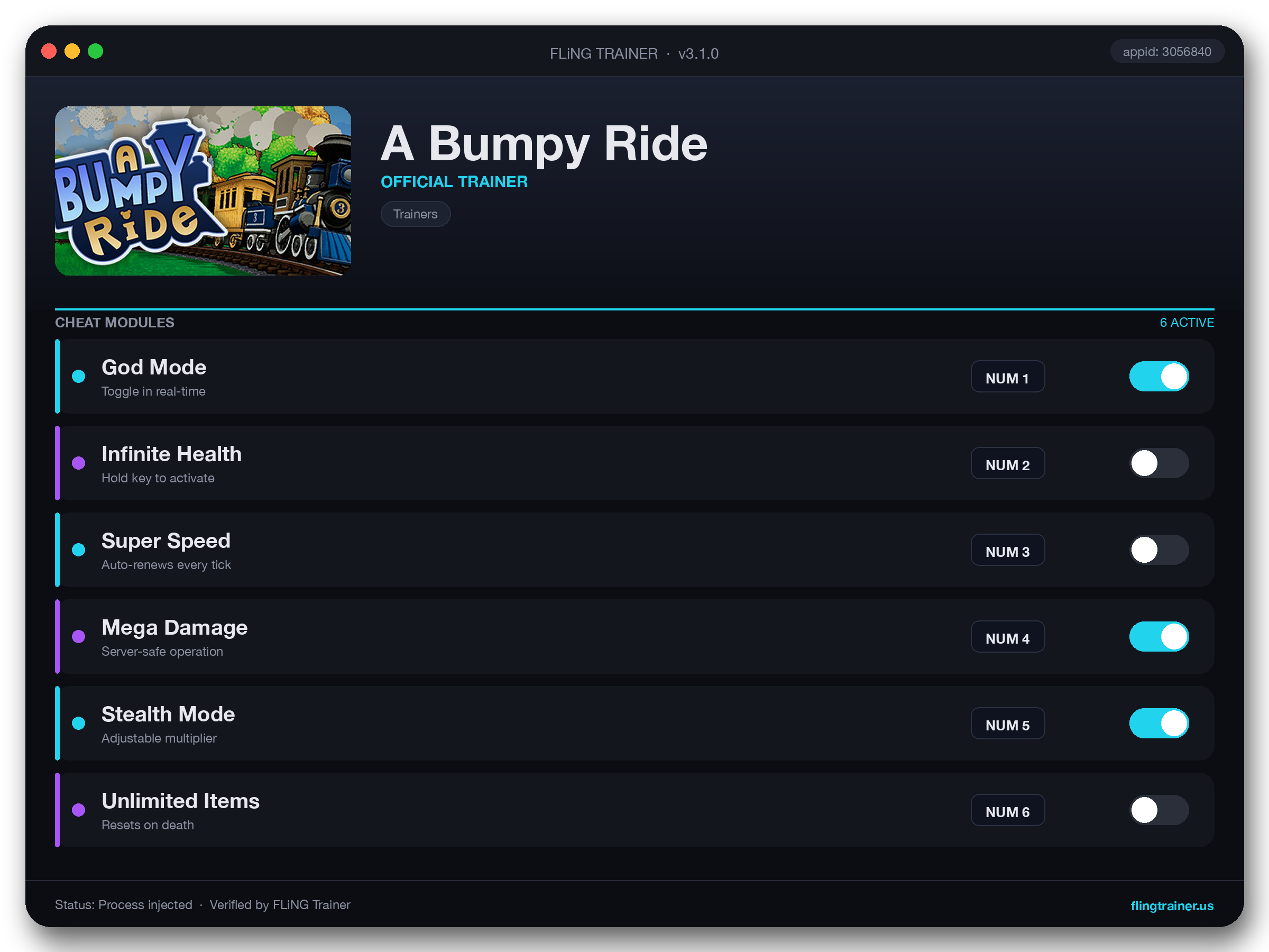 A Bumpy Ride Trainer interface