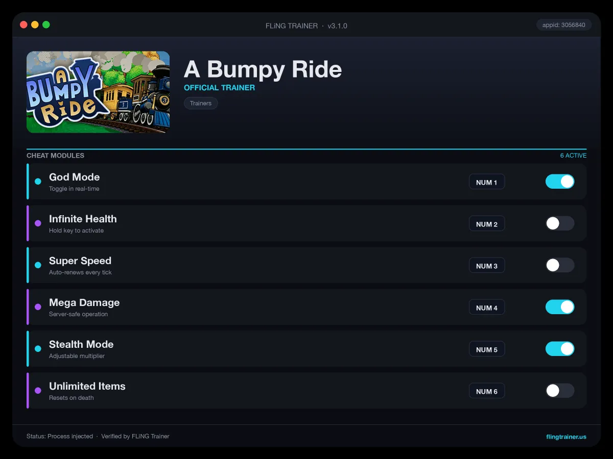 A Bumpy Ride Trainer interface