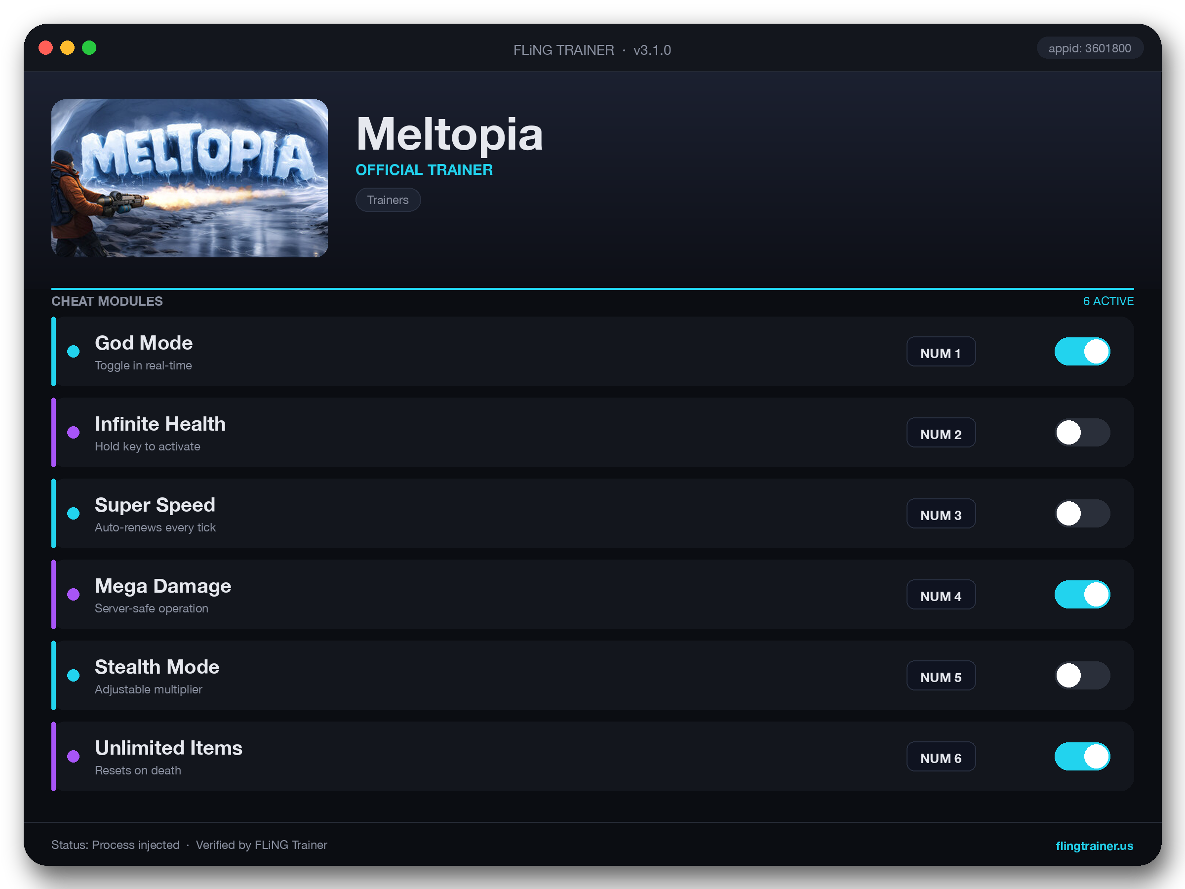 Meltopia Trainer interface