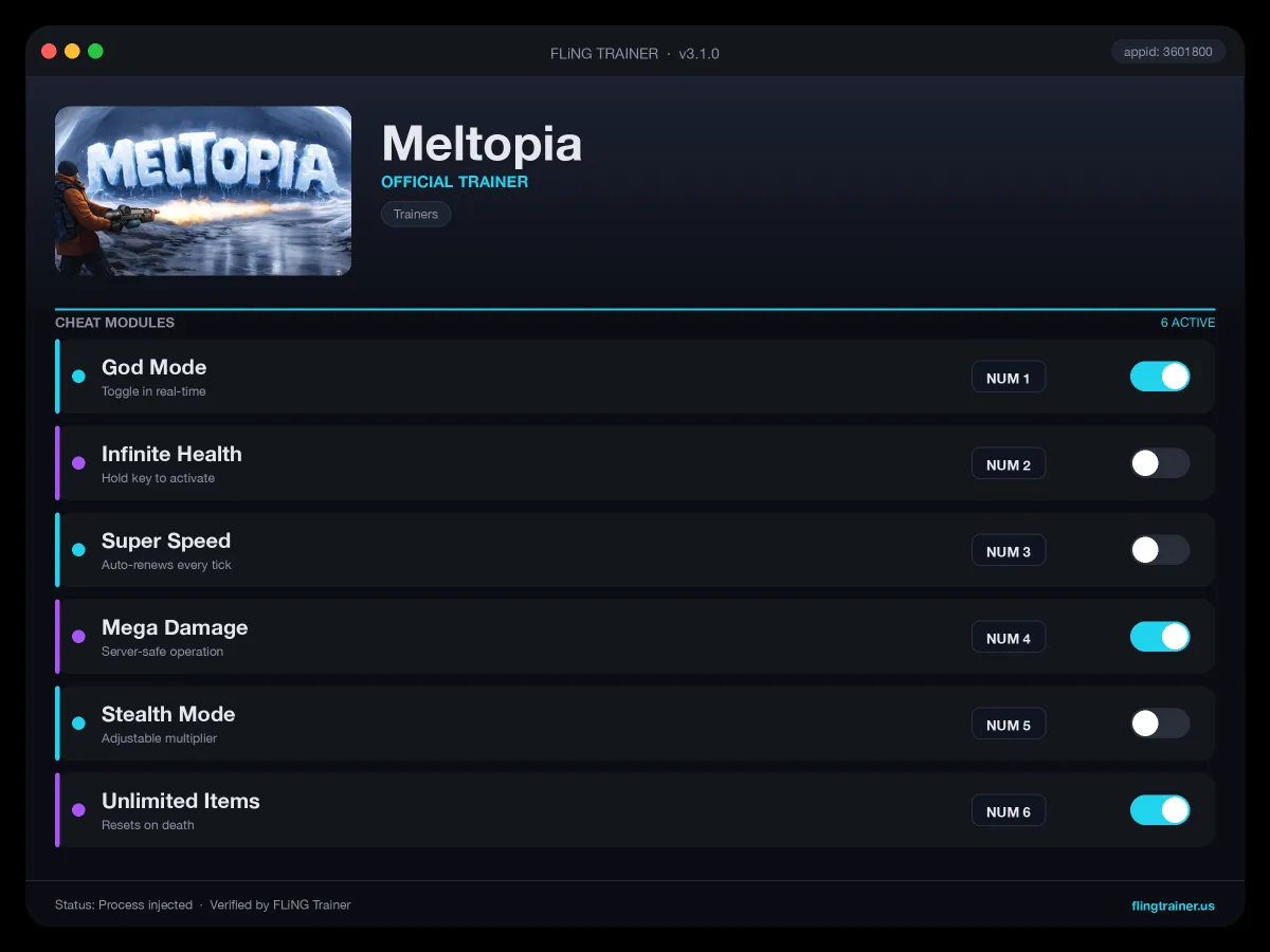Meltopia Trainer interface