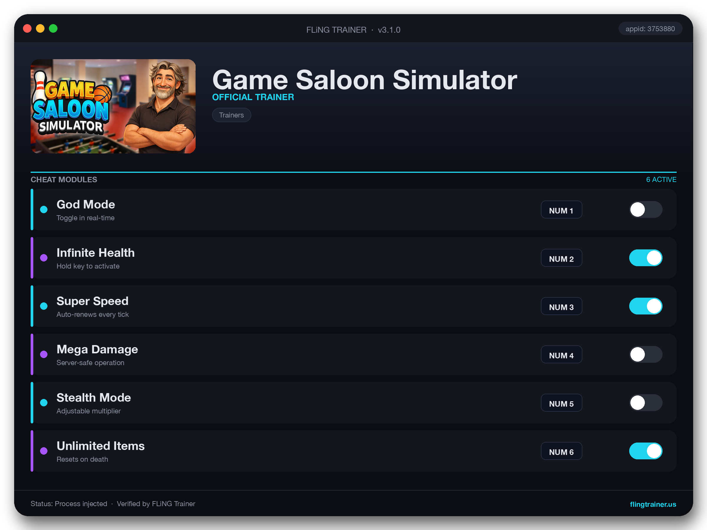 Game Saloon Simulator Trainer interface