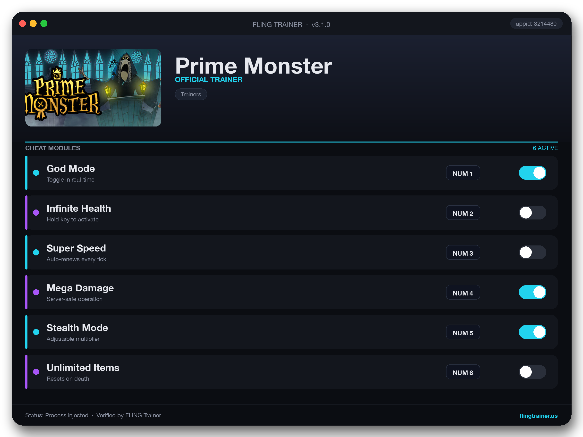 Prime Monster Trainer interface