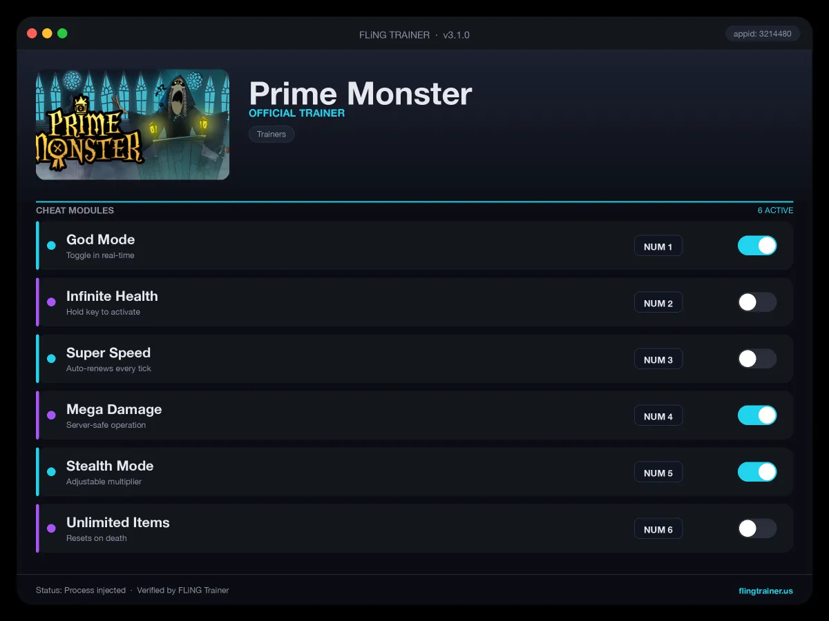 Prime Monster Trainer interface
