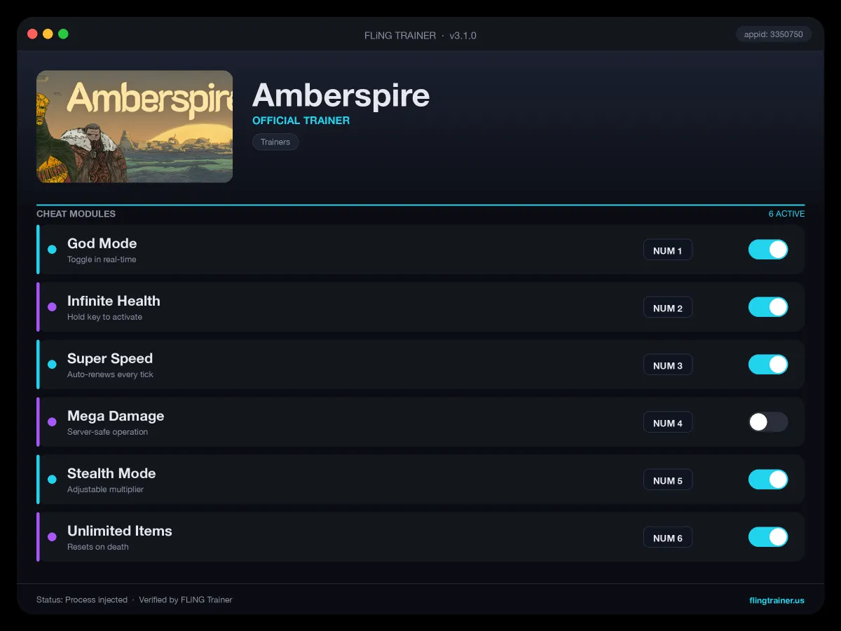 Amberspire Trainer interface