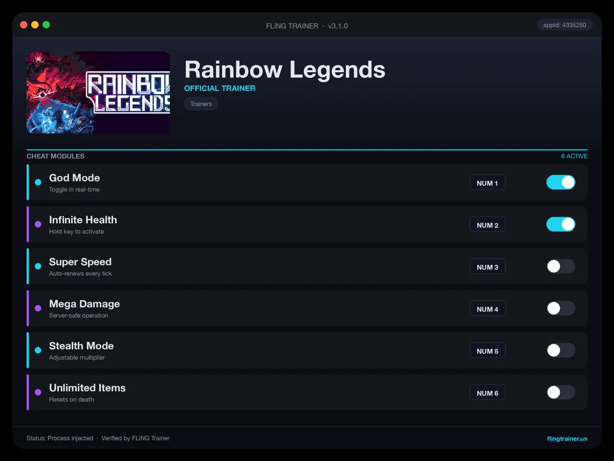Rainbow Legends Trainer interface