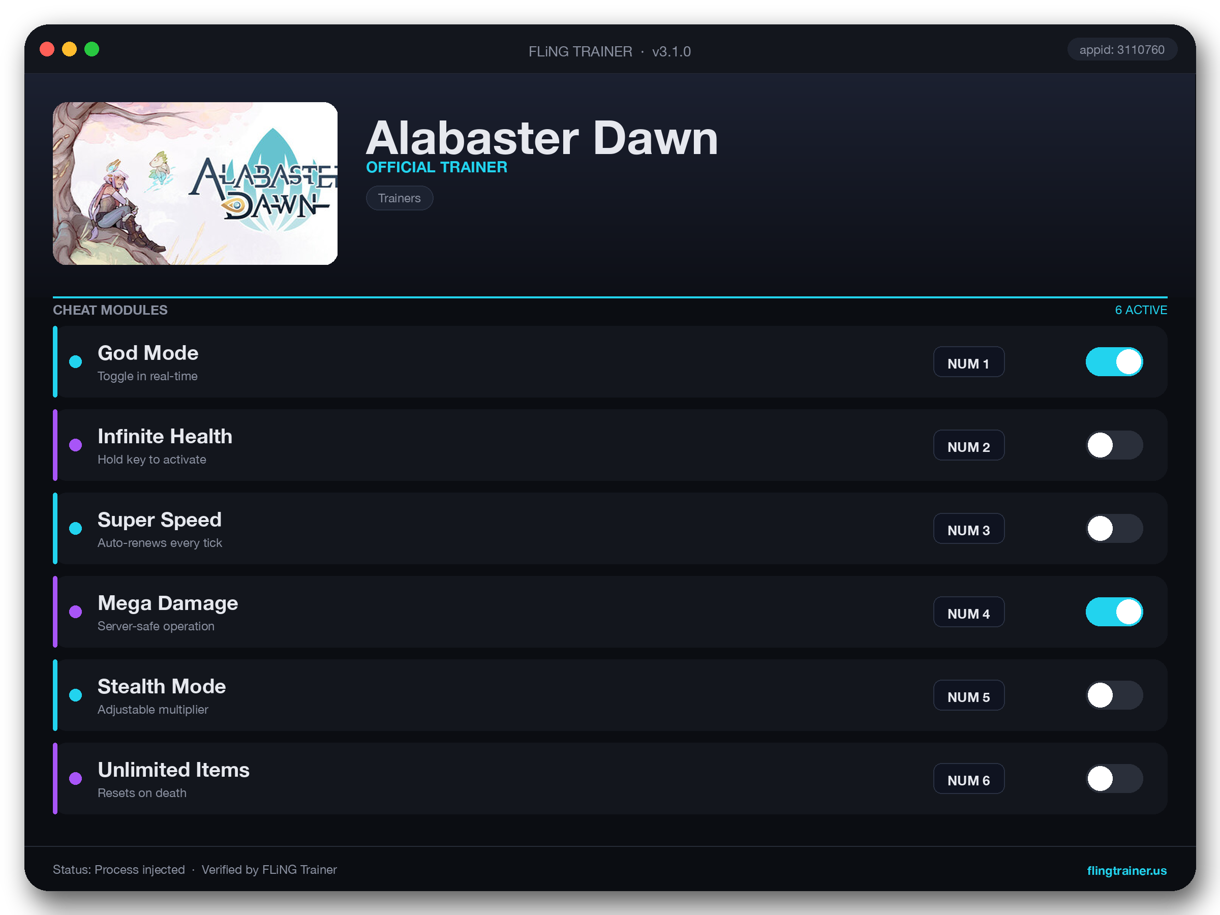 Alabaster Dawn Trainer interface