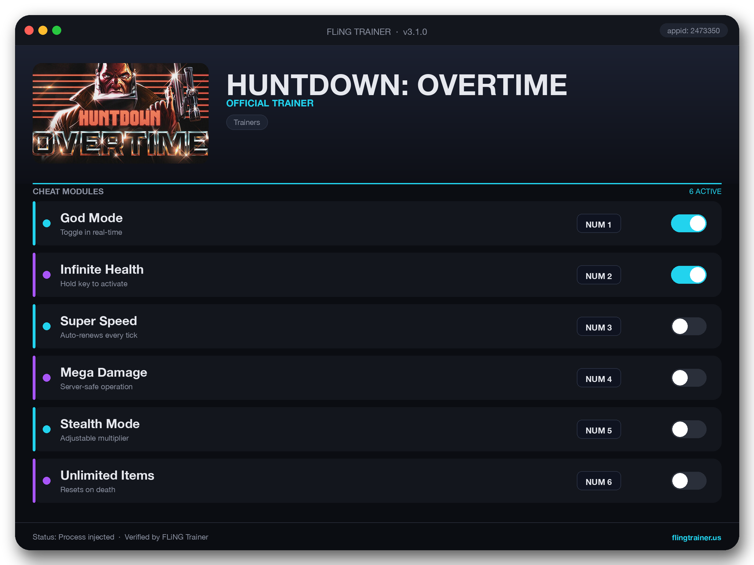 HUNTDOWN: OVERTIME Trainer interface