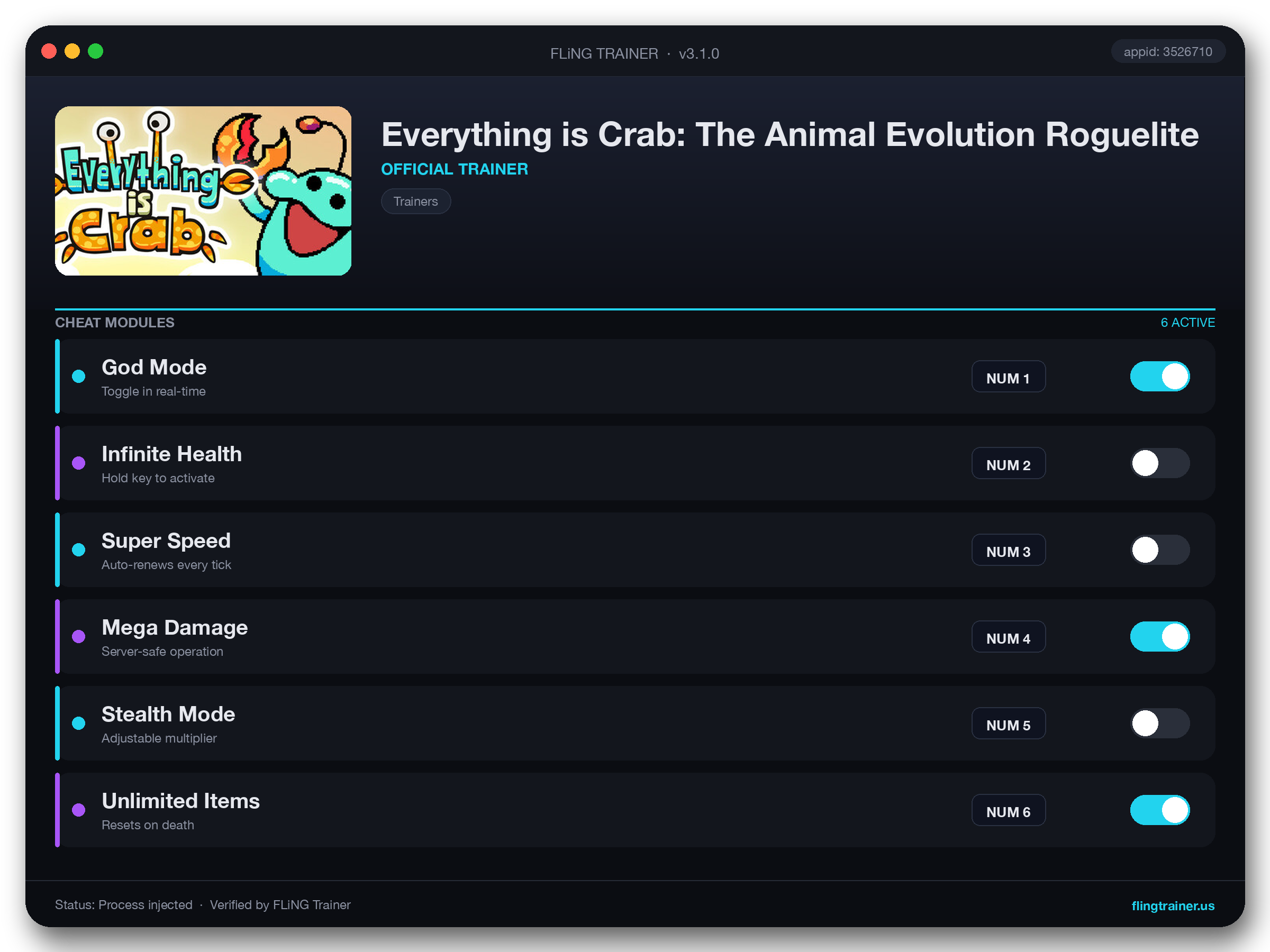 Everything is Crab: The Animal Evolution Roguelite Trainer interface