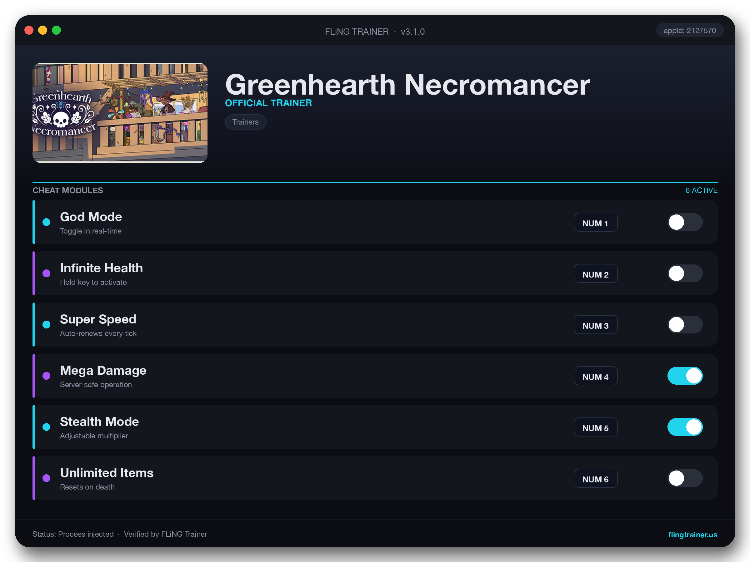 Greenhearth Necromancer Trainer interface