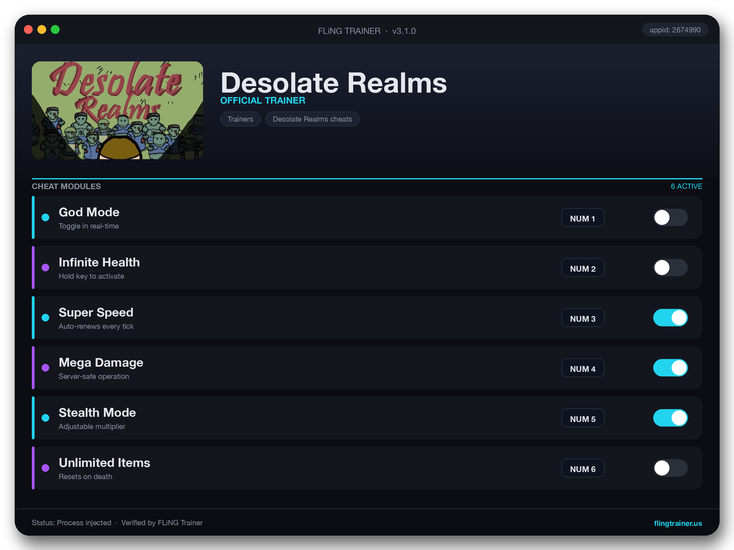 Desolate Realms Trainer interface