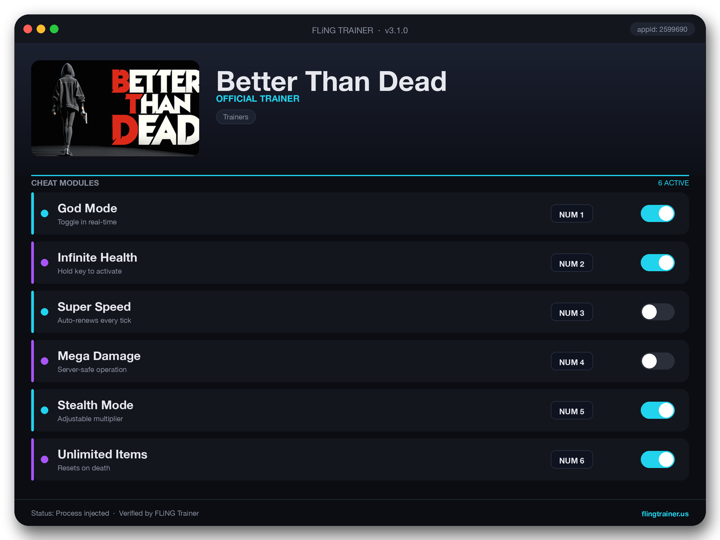Better Than Dead Trainer interface
