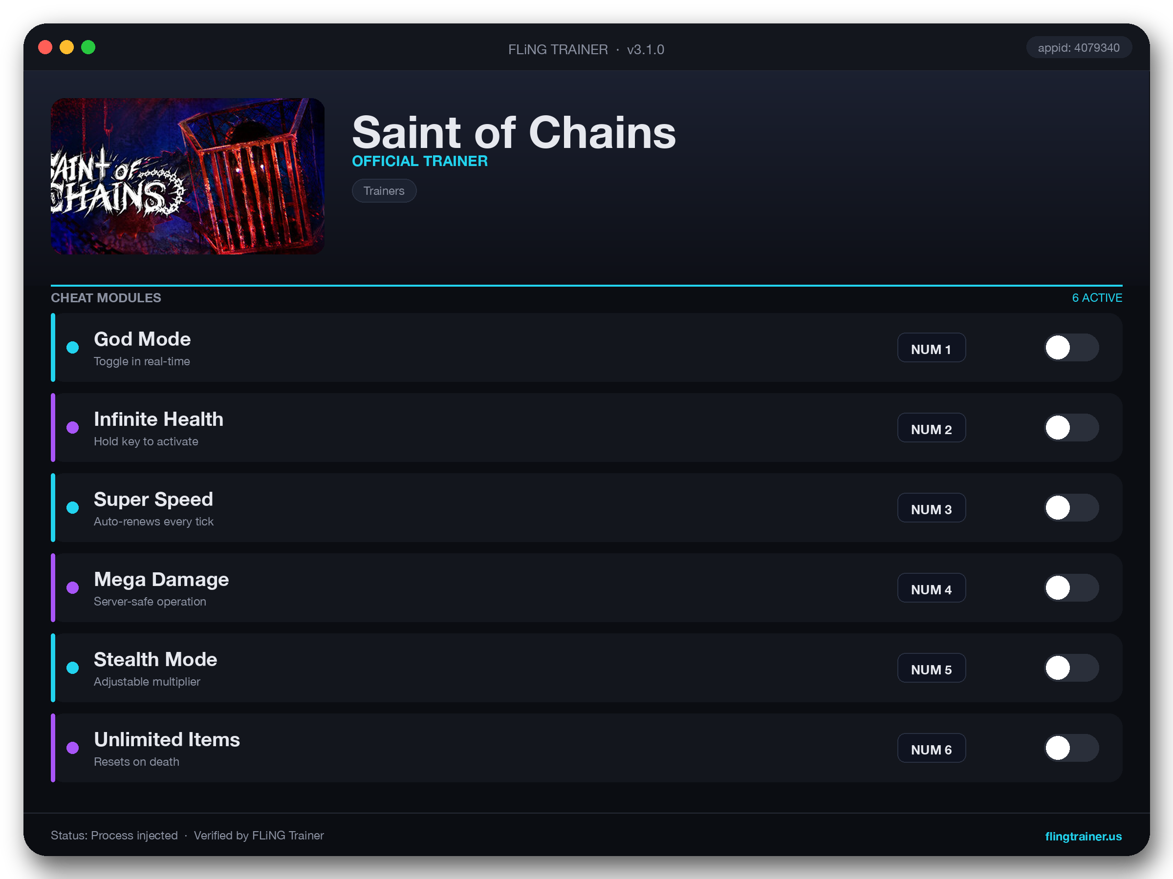 Saint of Chains Trainer interface