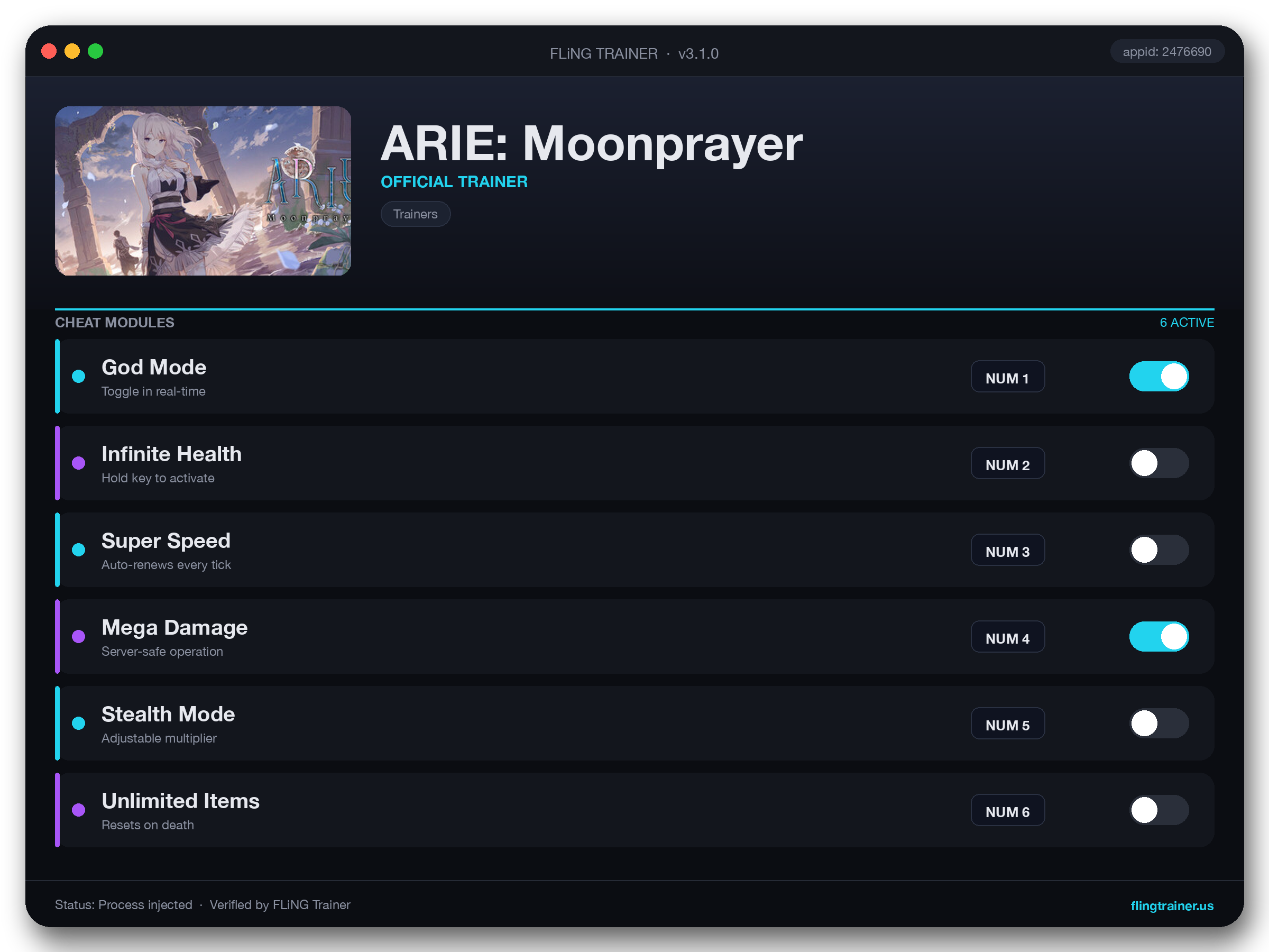 ARIE: Moonprayer Trainer interface