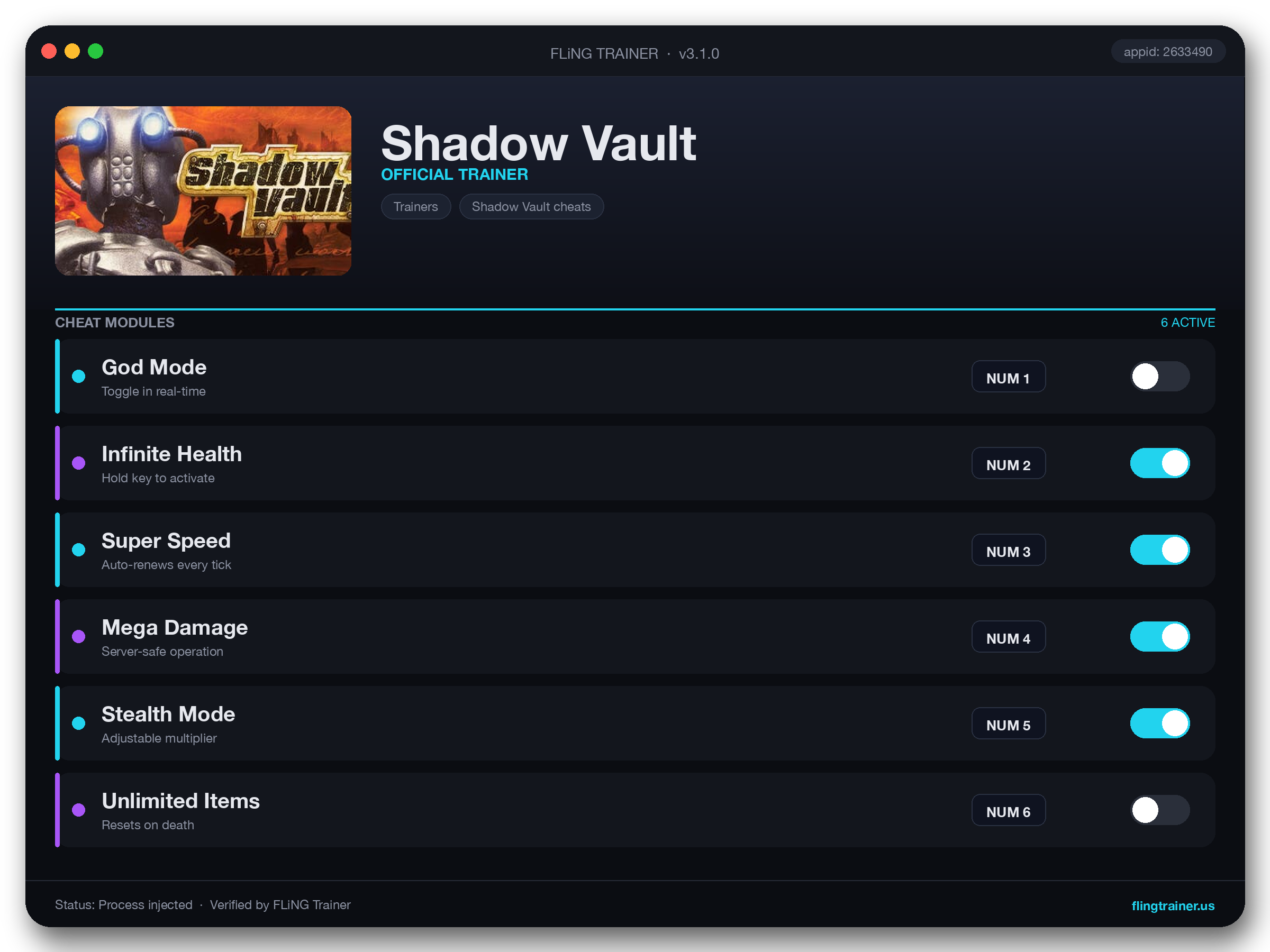 Shadow Vault Trainer interface