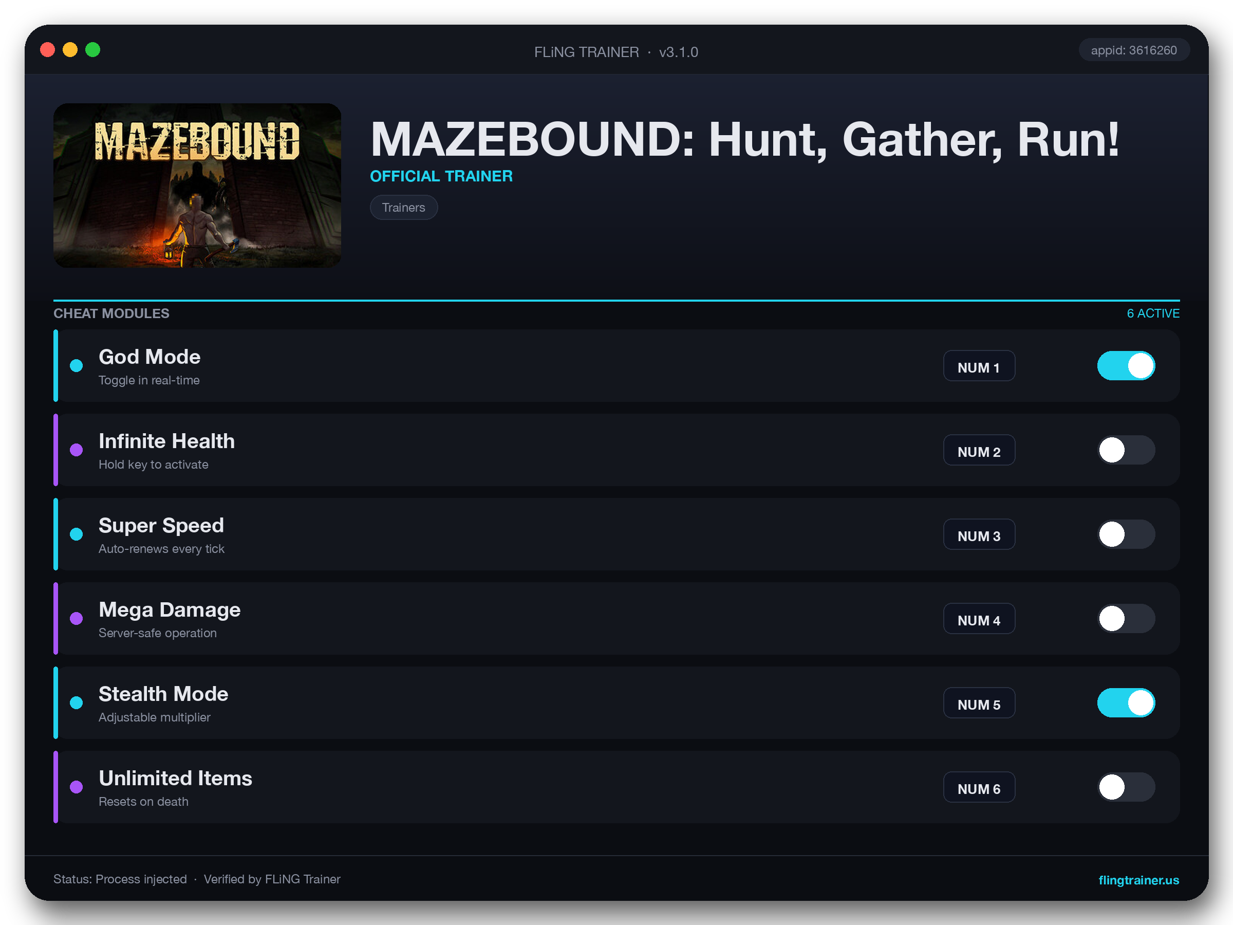 MAZEBOUND: Hunt, Gather, Run! Trainer interface