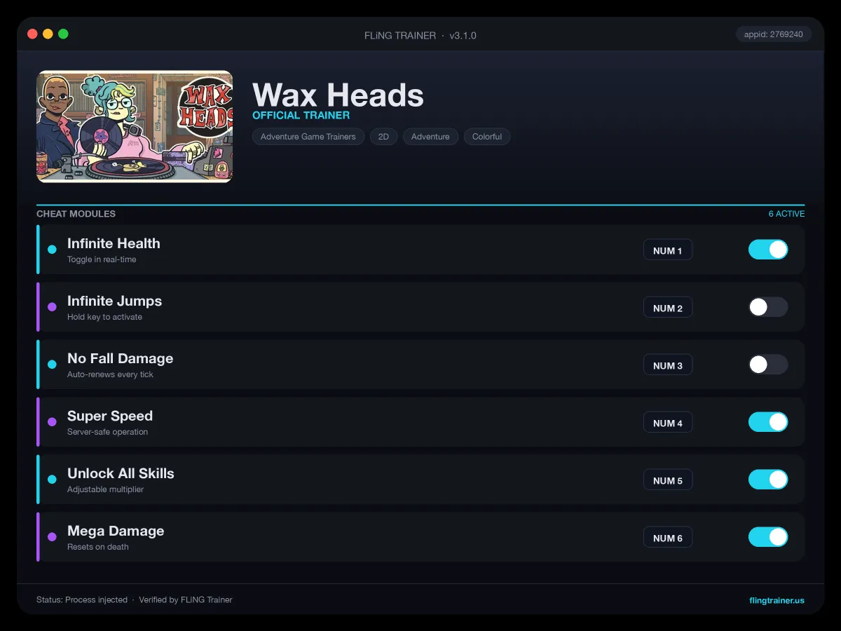 Wax Heads Trainer interface
